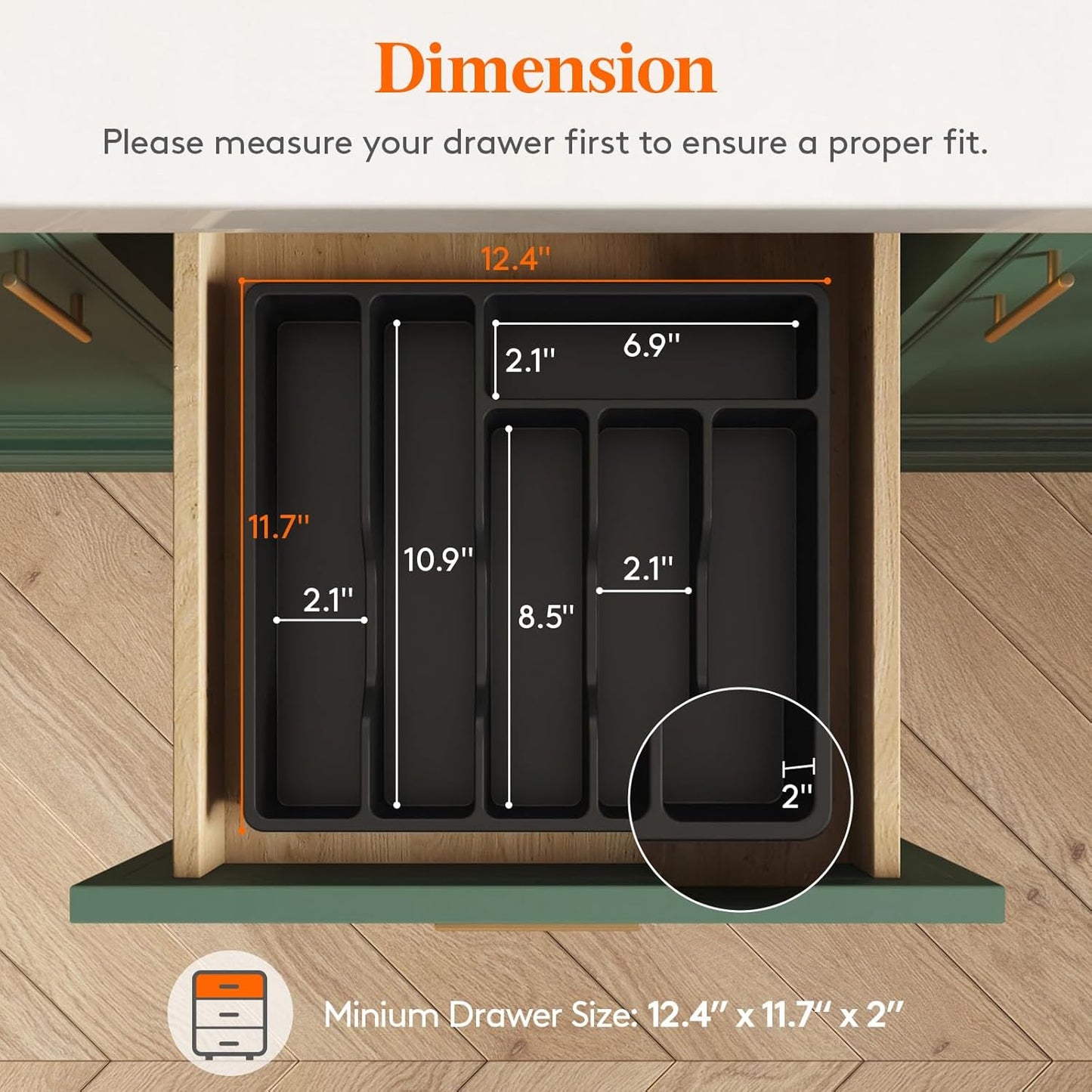 Lifewit Silverware Drawer Organizer Tray, Plastic Cutlery Storage for Kitchen Drawer, Flatware and Utensil Holder Divider for Spoons Forks Knives Tableware, 6 Compartment, Black