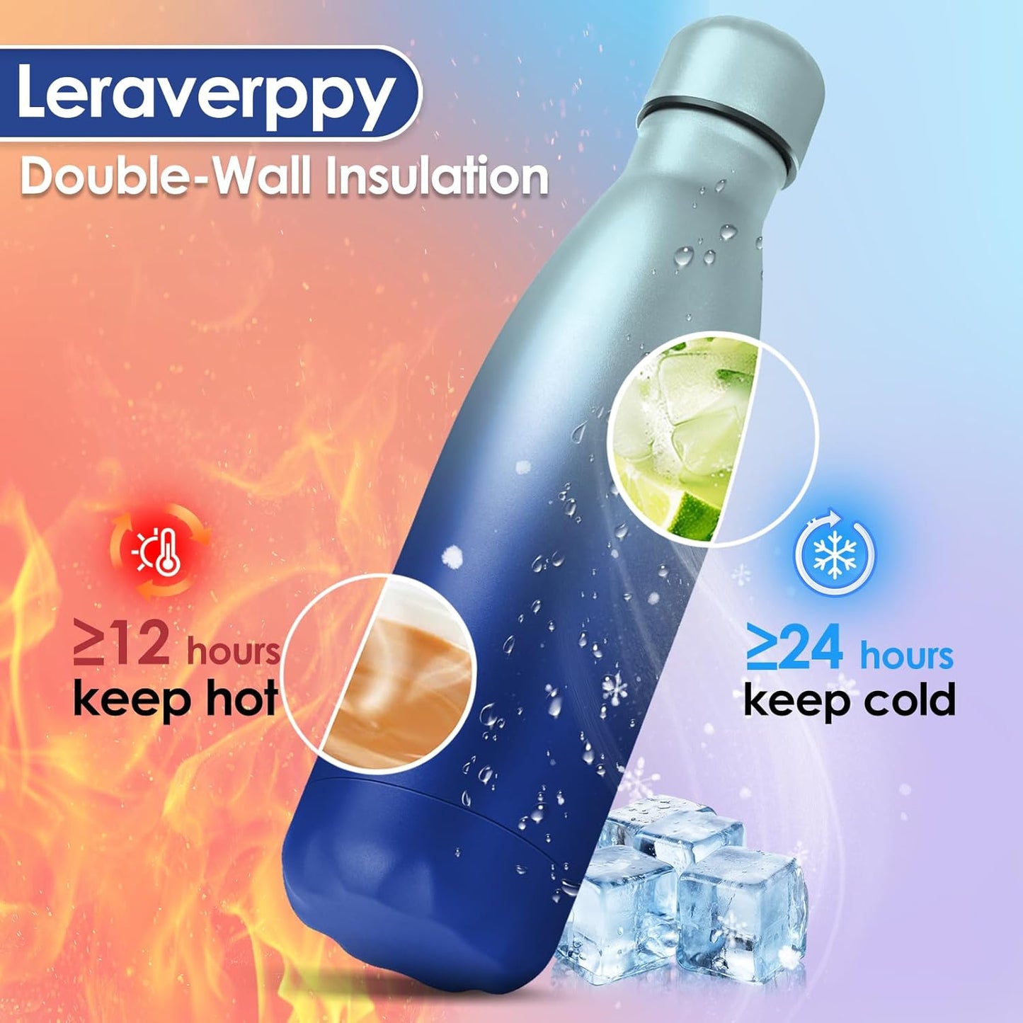 25oz Cola-Bottle Shaped Stainless Steel Leak-proof Water Bottle,Double Wall Vacuum Insulated Metal,Travel Mug For Sports Indoors & Outdoors,BPA-Free Kids Flasks,Green Blue(1 Pack)