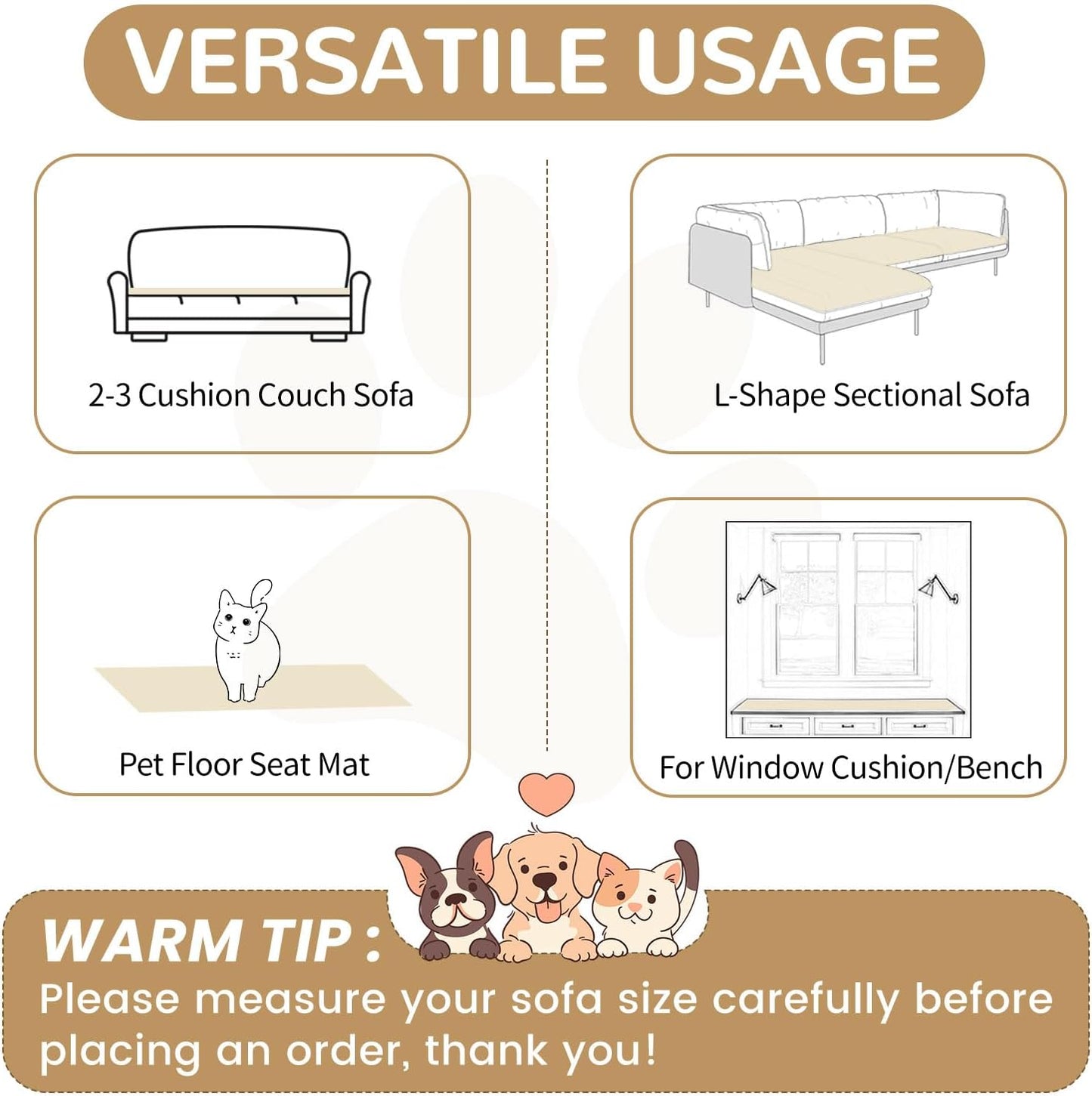 OTOB Couch Cover for Dogs Washable, Non Slip Plush Sofa Covers for 3 Cushion Couch, Fuzzy Pet Friendly Mat Bed Furniture Protector Sofa Slipcover, All Seasons (Cream, 27.6" x 70.9")