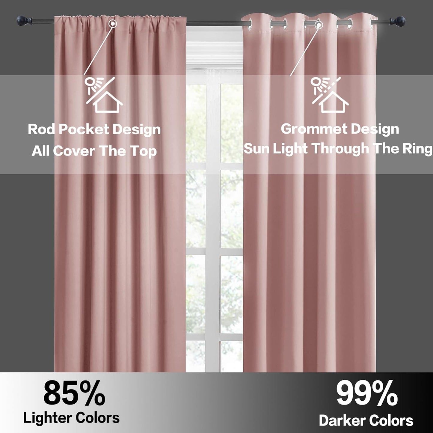 RYB HOME Peach Blush Rod Pocket Blackout Curtains for Bedroom Living Room Dining Baby Nursery Morden Decor Thermal Insulated Room Darkening Curtains,W 42 x L 63 inch,2 Panels
