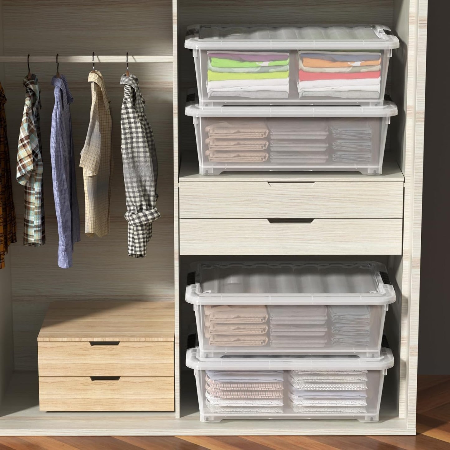 20 Quart Under Bed Shoe Storage Container Bin with Wheels for Underbed, Home or Office Organization, Set of 4