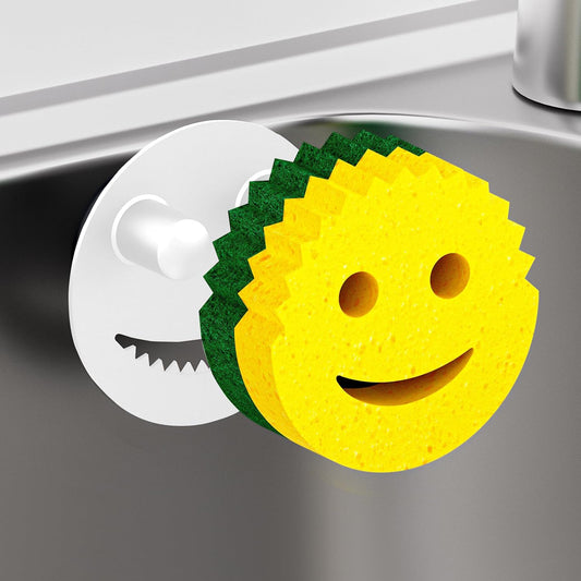 Sponge Holder for Kitchen Sink,Sink Caddy Organizer with Suction Cup Installation for Kitchen/Bathroom, Self Draining,Sponge Caddy for Holding Smiley Sponges-White