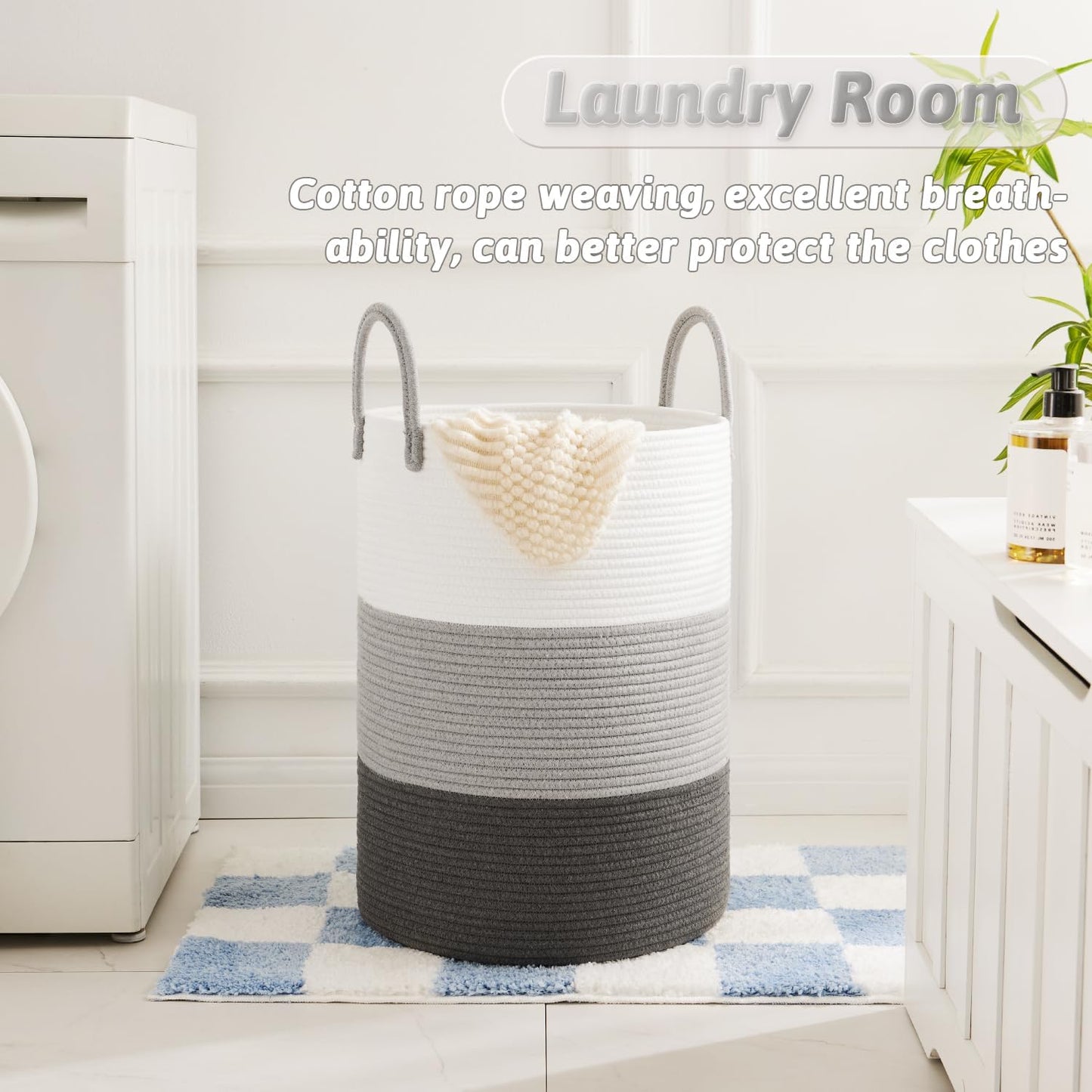 Laundry Basket,Woven Cotton Rope Laundry Hamper,80L for Decorative Storage of Dirty Clothes,Toys and Blankets in Bathroom,Bedroom and Living Room