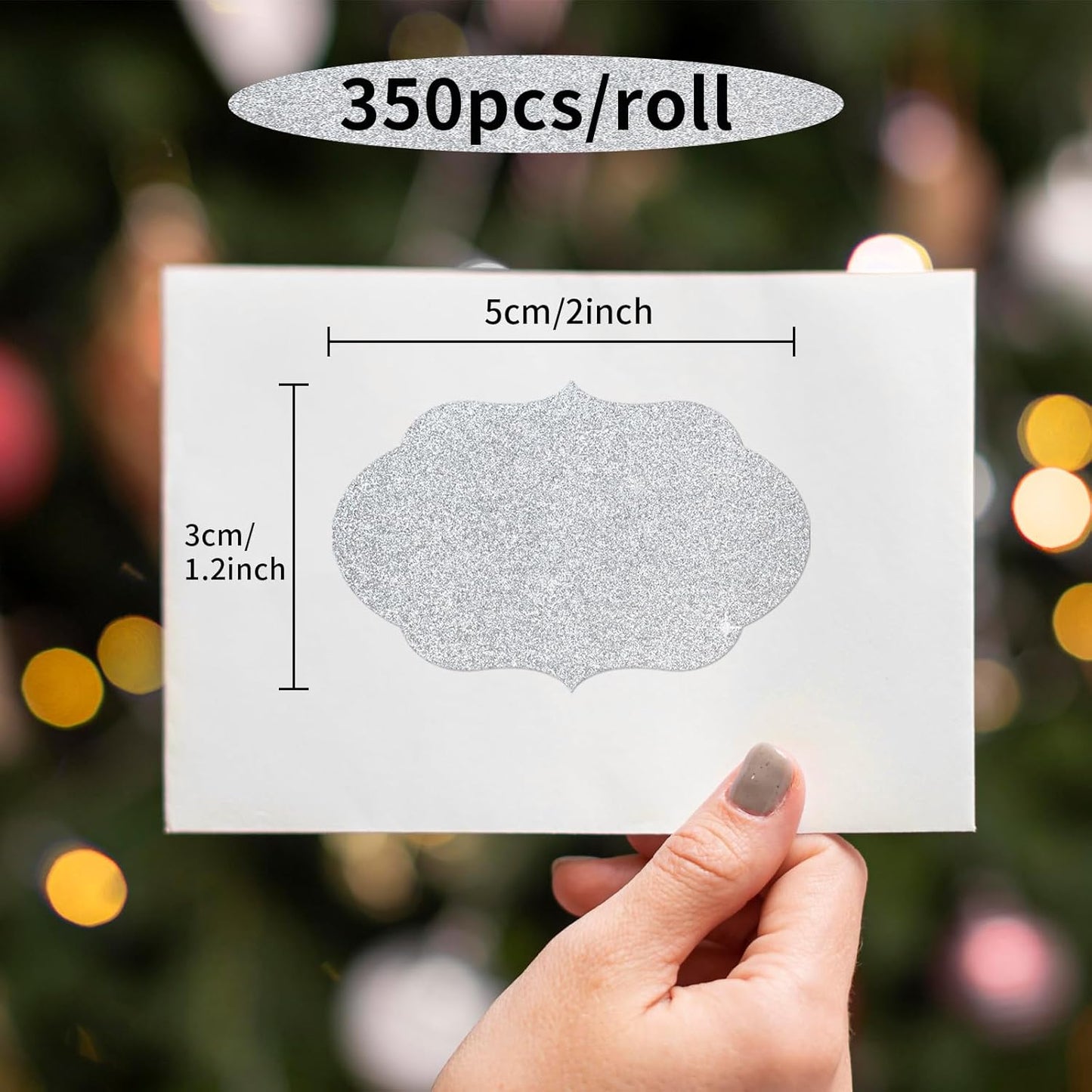 350 PCS Gift Tags Stickers Name Labels Stickers,2" x 1.2" Fancy Shape Stickers Self-Adhesive Handmade Bottle All-Purpose Jar Labels for Presents Cosmetic Decoration Jars Food Craft (Bright Silver)