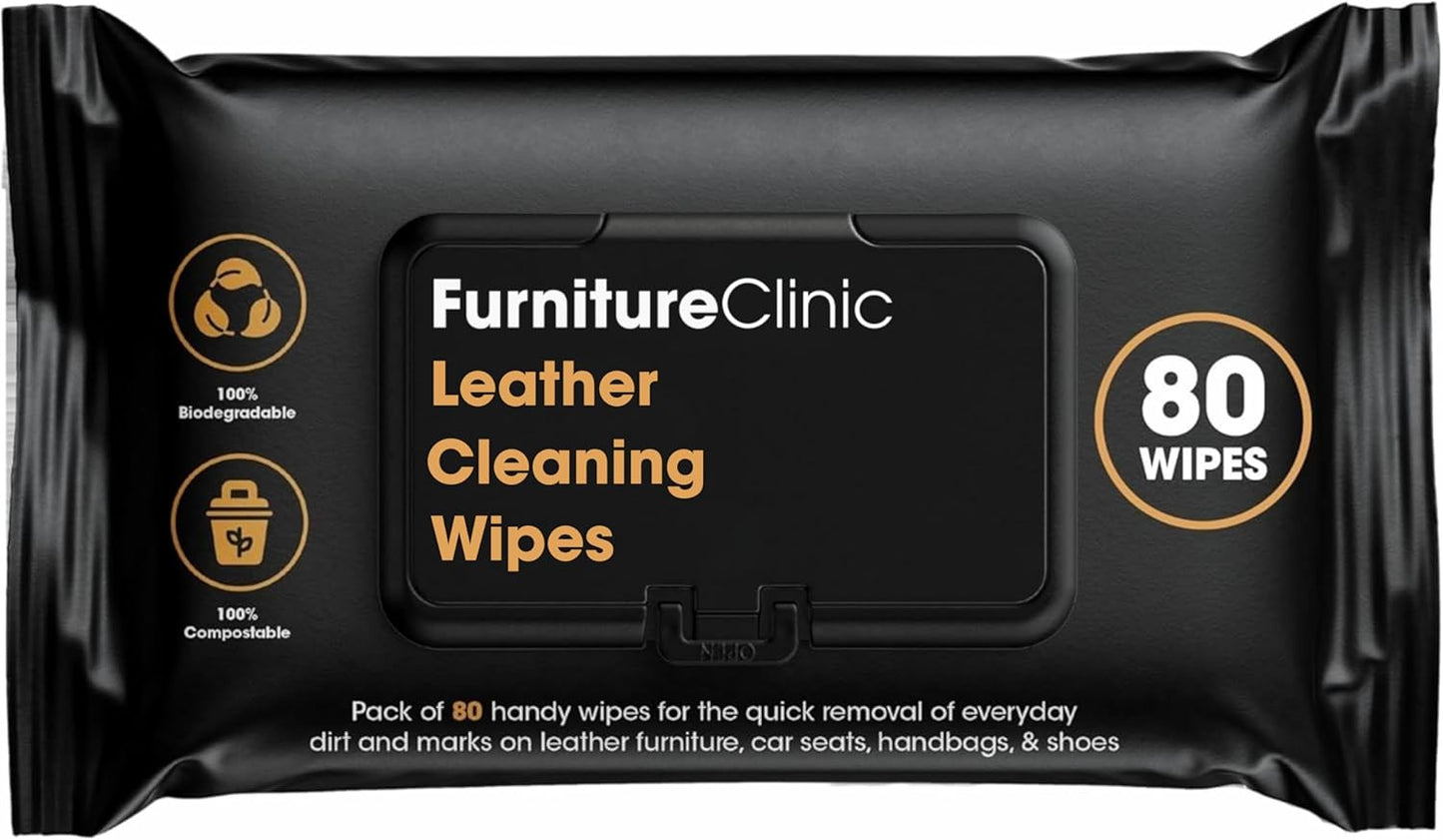 Furniture Clinic Leather Cleaning Wipes | 80 Count | Clean & Restore Leather & Vinyl Furniture, Handbags, Jackets, Car Seats, Interiors & More | Residue & Streak-Free | for Everyday Use