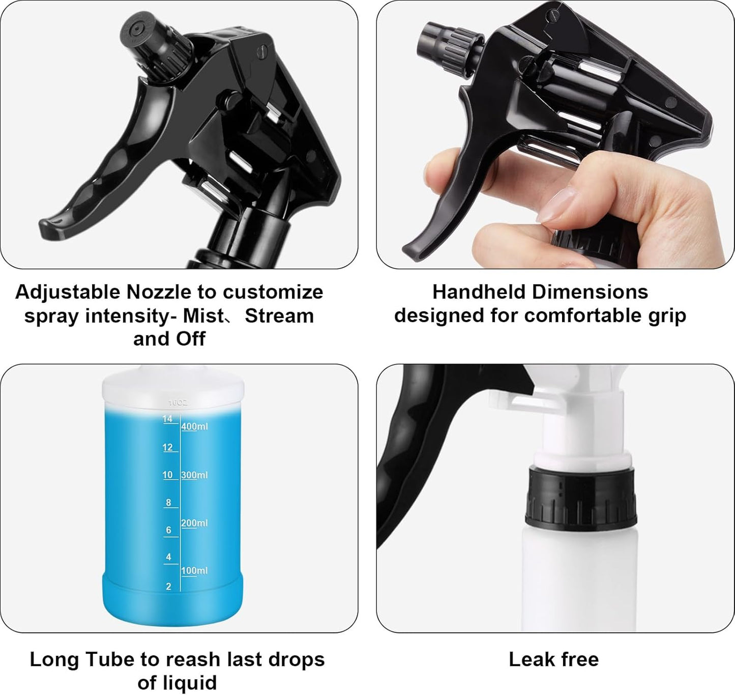 Eccliy 12 Pcs 16 Oz Plastic Spray Bottle, Adjustable Empty Reusable Sprayer for Cleaning, Planting, Water, Bathroom and Kitchen, BBQ, Commercial and Residential (Black Clear,Measurement)