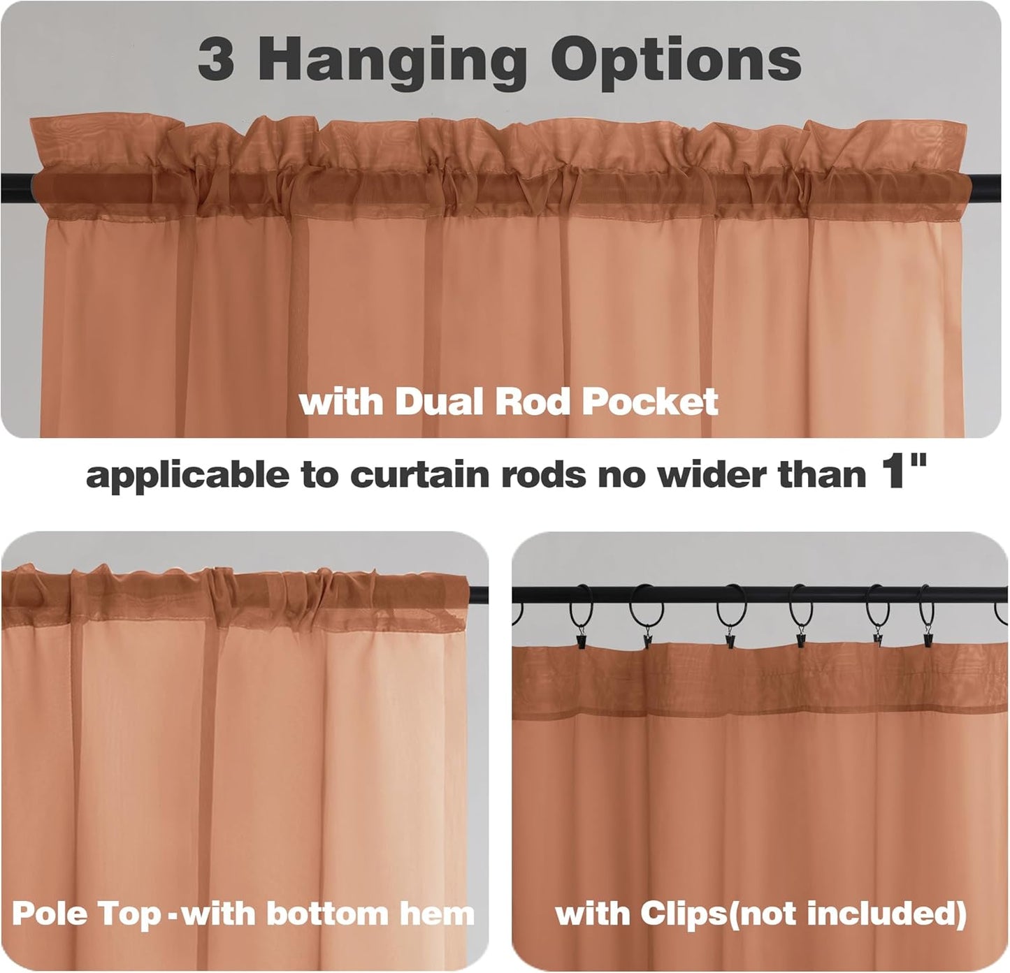 Chyhomenyc Orange Sheer Curtains 72 Inch Length 2 Panels, Light Filtering Soft Airy Rod Pocket Voile Window Curtain Drapes for French Door Bedroom Living Room, Each 42Wx72L Inches