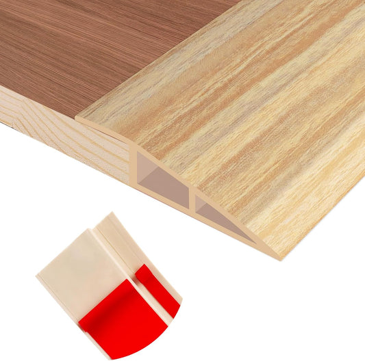 Floor Transition Strip Self Adhesive Vinyl Door Threshold for Doorways Carpet Edging Trim Overlap Edge Reducer for Laminate Floor, Carpet, Tile (Light Yellow Wood Grain, 1/5" to 2/5", 3.3Ft)