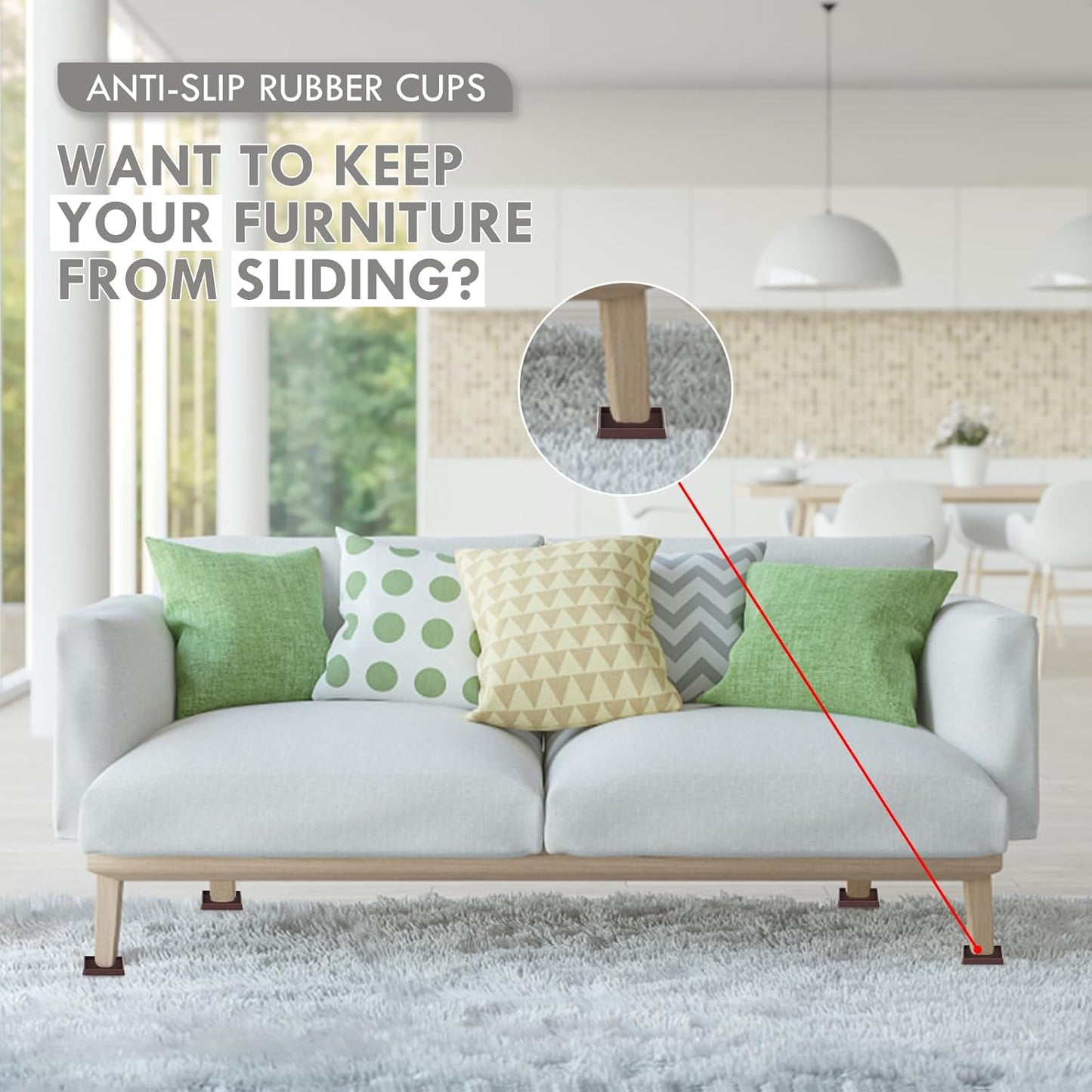 Non Slip Furniture Pads, 1.5” Round Rubber Caster Cups, 8 Pcs Furniture Coasters, Anti-Slip Gripper, Anti Slide Furnitures Feet Floor Protectors for Bed Couch Stoppers - Brown