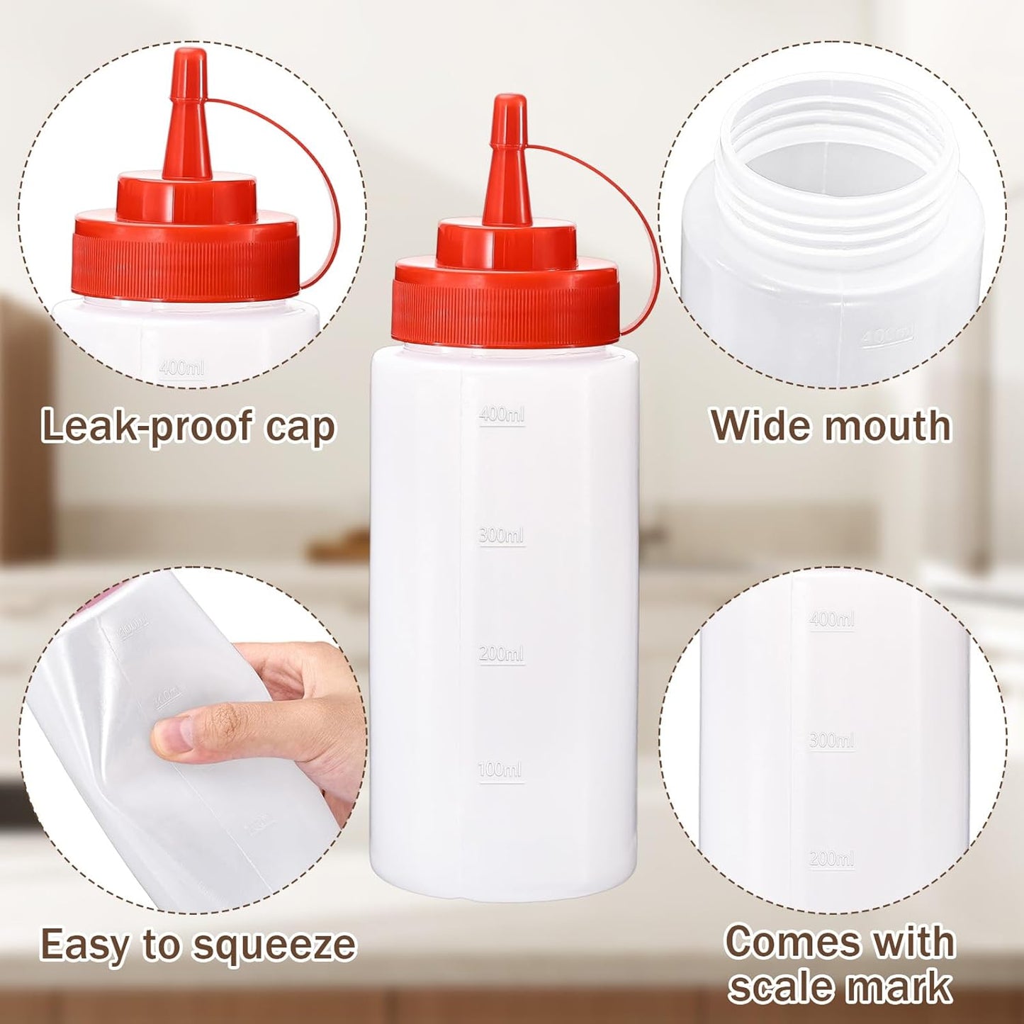Condiment Squeeze Bottles Ketchup Dispenser, 2 Pack 16oz Squeeze Bottles for Liquids, Plastic Sauce Bottle with Cap Lid, Squirt Bottles for Sauces Liquids BBQ Dressing Pancake Art