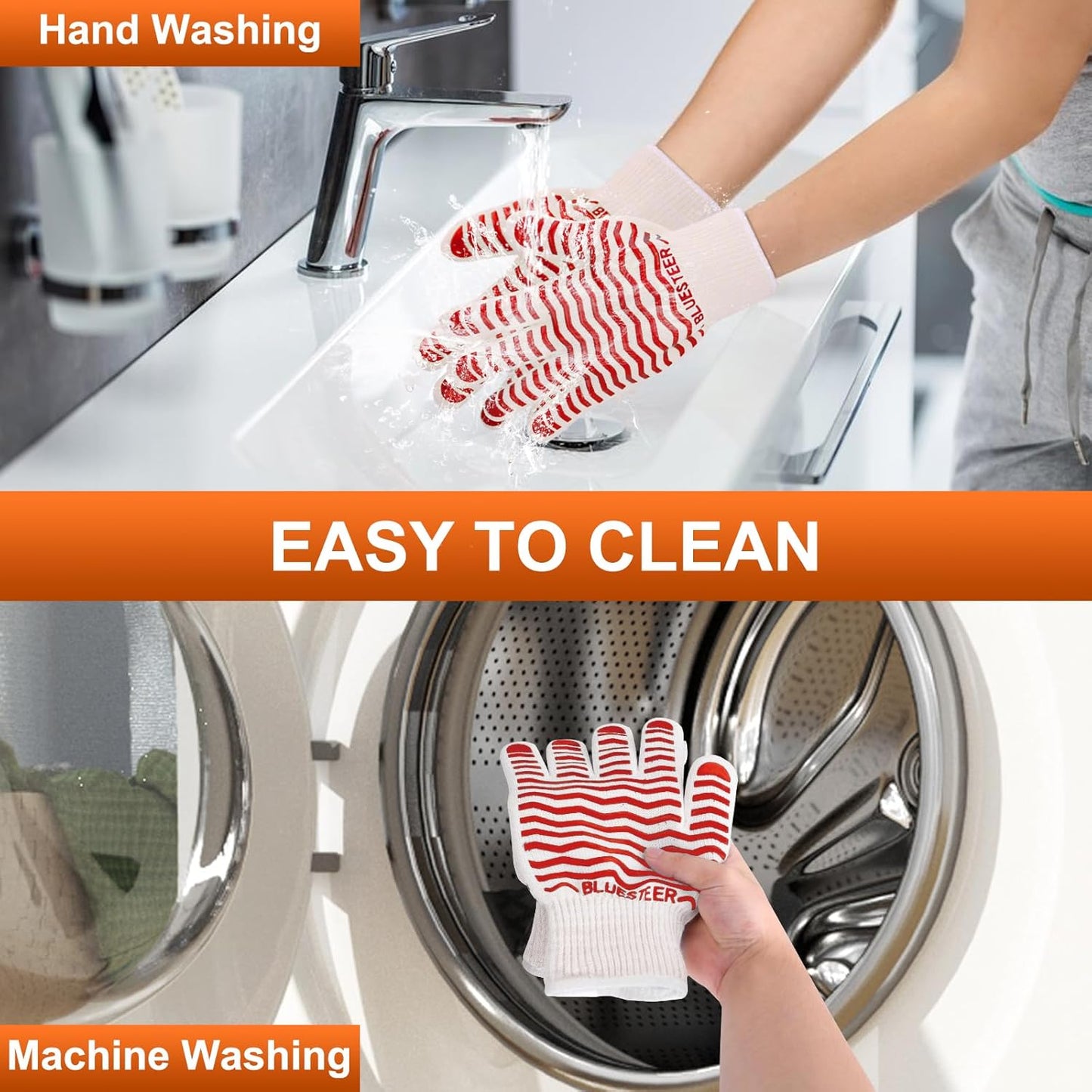 Oven Gloves 932°F Heat Resistant Oven Mitts with Fingers, Heat Proof BBQ Grill Gloves Silicone Grip Fireproof Gloves for Kitchen Cooking Grilling Baking