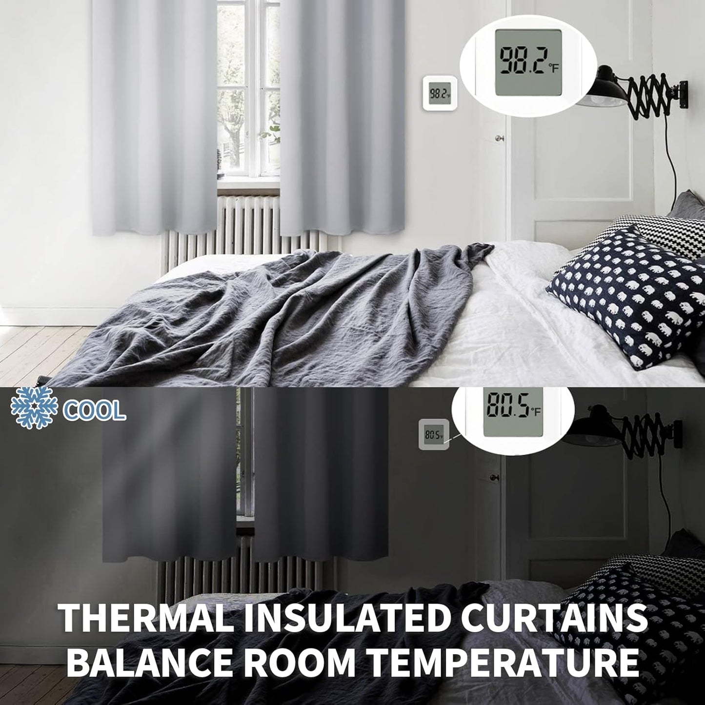 BGment Rod Pocket Blackout Curtains for Bedroom - Thermal Insulated Room Darkening Curtain for Living Room, 52 x 54 Inch, 2 Panels, Light Grey