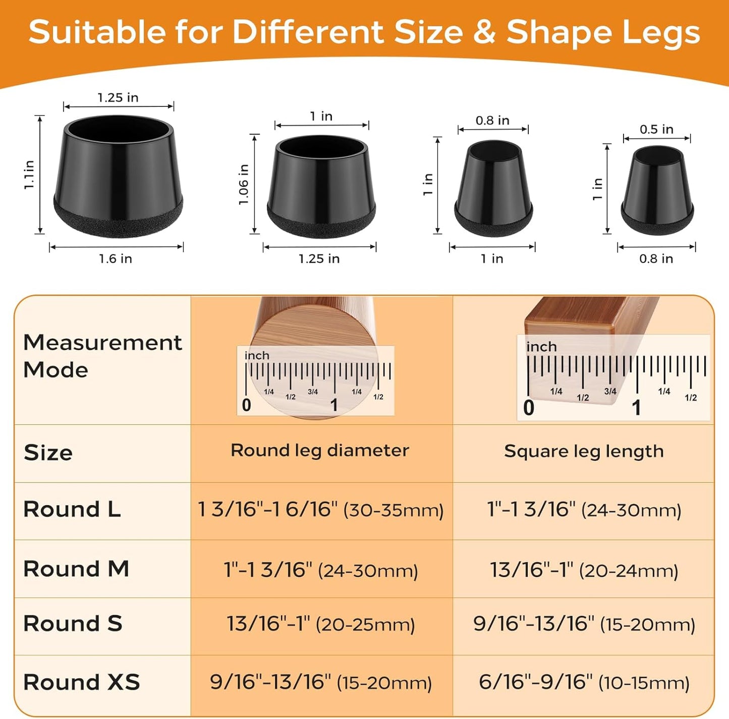 Meldel 24 PCS Silicone Chair Leg Floor Protectors Extra Small(0.6"-0.8") Rubber Felt Furniture Pads Chair Legs Caps/Covers for Hardwood Floors, Tile from Scratches & Reduce Noise - Round, Black