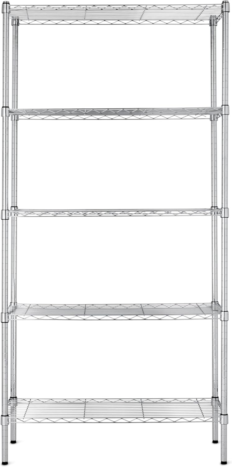 Amazon Basics 5-Shelf Adjustable Heavy Duty Steel Wire Rack Storage Shelving Organizer for Kitchen, Garage, 36" L x 14" W x 72" H, Chrome