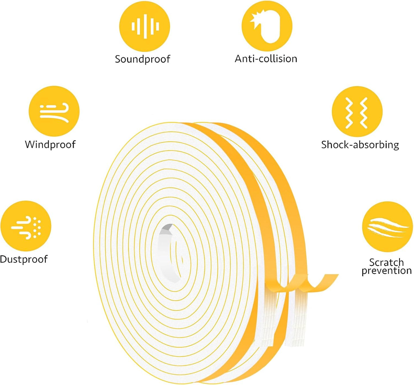 Strong Adhesive Weather Stripping, High Density Weatherproof Weather Stripping Door Seal Strip for Sliding Door, Windows,Soundproof Foam Sealing Strip, White(1/2 in x 1/4 in x 52Ft)