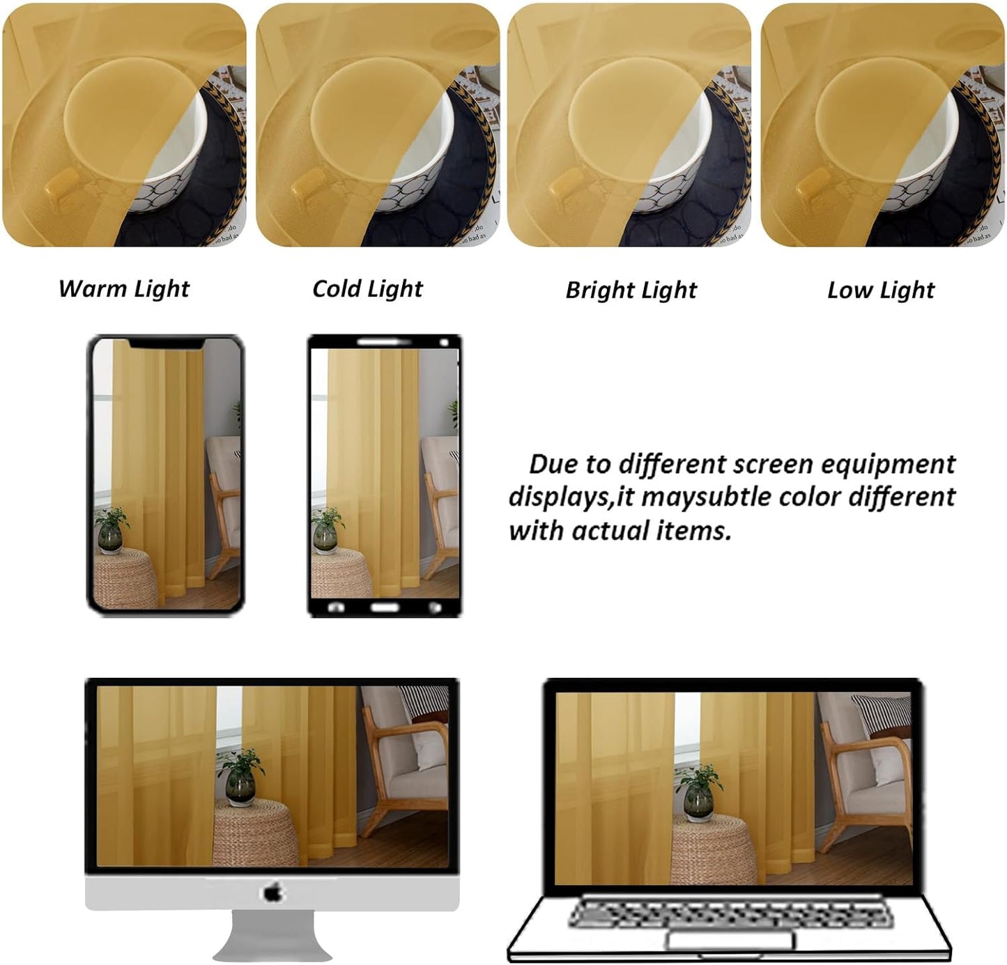 Chyhomenyc Sheer Valances for Windows 2 Pack, Small Window Curtains for Living Room Bathroom Cafe Laundry Basement, Modern Top Dual Rod Pocket Voile Curtain, 42W x 18L inches, Gold