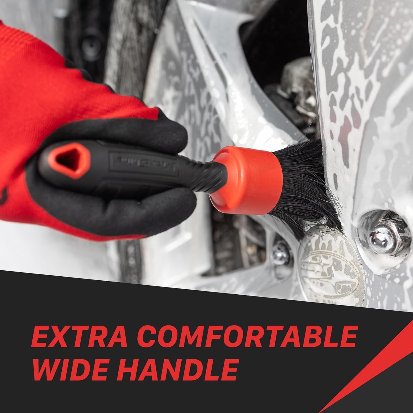 Maxshine Stubby Boar Hair Detailing Brush - Premium Detail Brush with 100% Natural Boar Hair Mixed Fiber for Auto Detailing, Wheels, Engine, Interior, Air Vents Cleaning - Bestselling Tool - Red