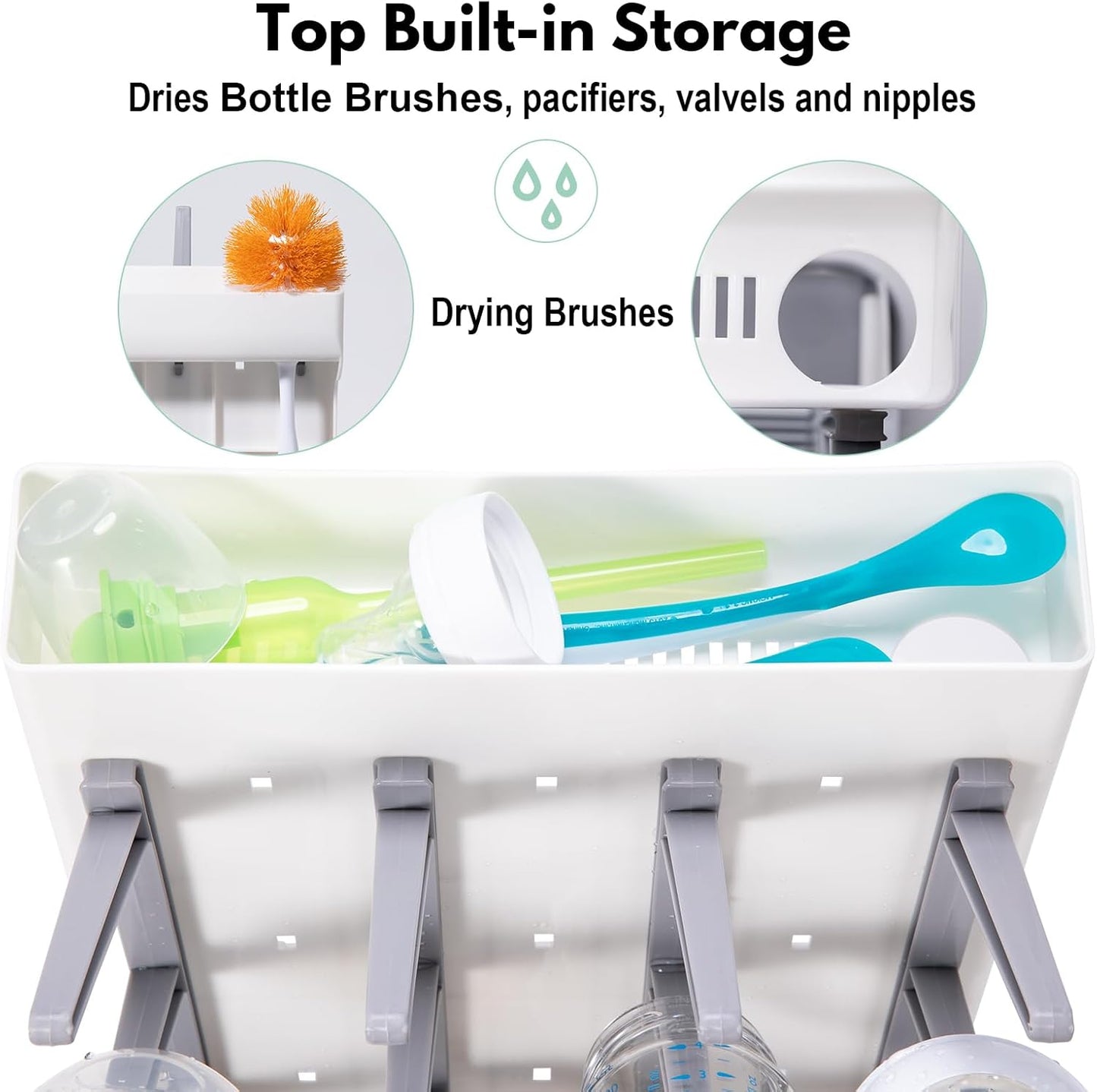 Space Saving Vertical Bottle Drying Rack, Large Countertop Baby Bottle Drying Rack Holder for Baby Bottles and Pump Parts, Blue