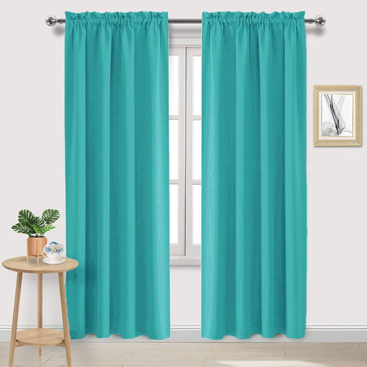 DWCN Blackout Curtains for Living Room Thermal Insulated, Energy Saving & Noise Reducing Bedroom Curtains, Peacock Blue, W 52x L 95 Inch, Set of 2 Rod Pocket Curtain Panels