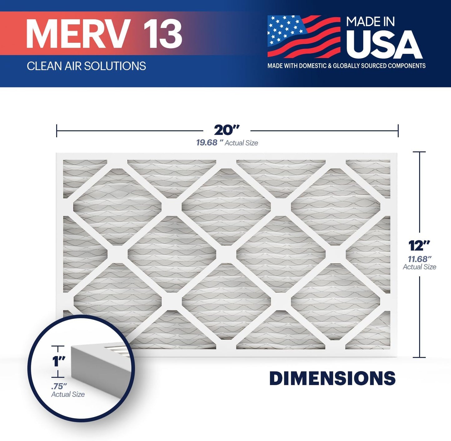 BNX TruFilter 12x20x1 Air Filter MERV 13 4-Pack) - MADE IN USA - Electrostatic Pleated Air Conditioner HVAC AC Furnace Filters for Allergies, Pollen, Mold, Bacteria, Smoke, Allergen, MPR 1900 FPR 10