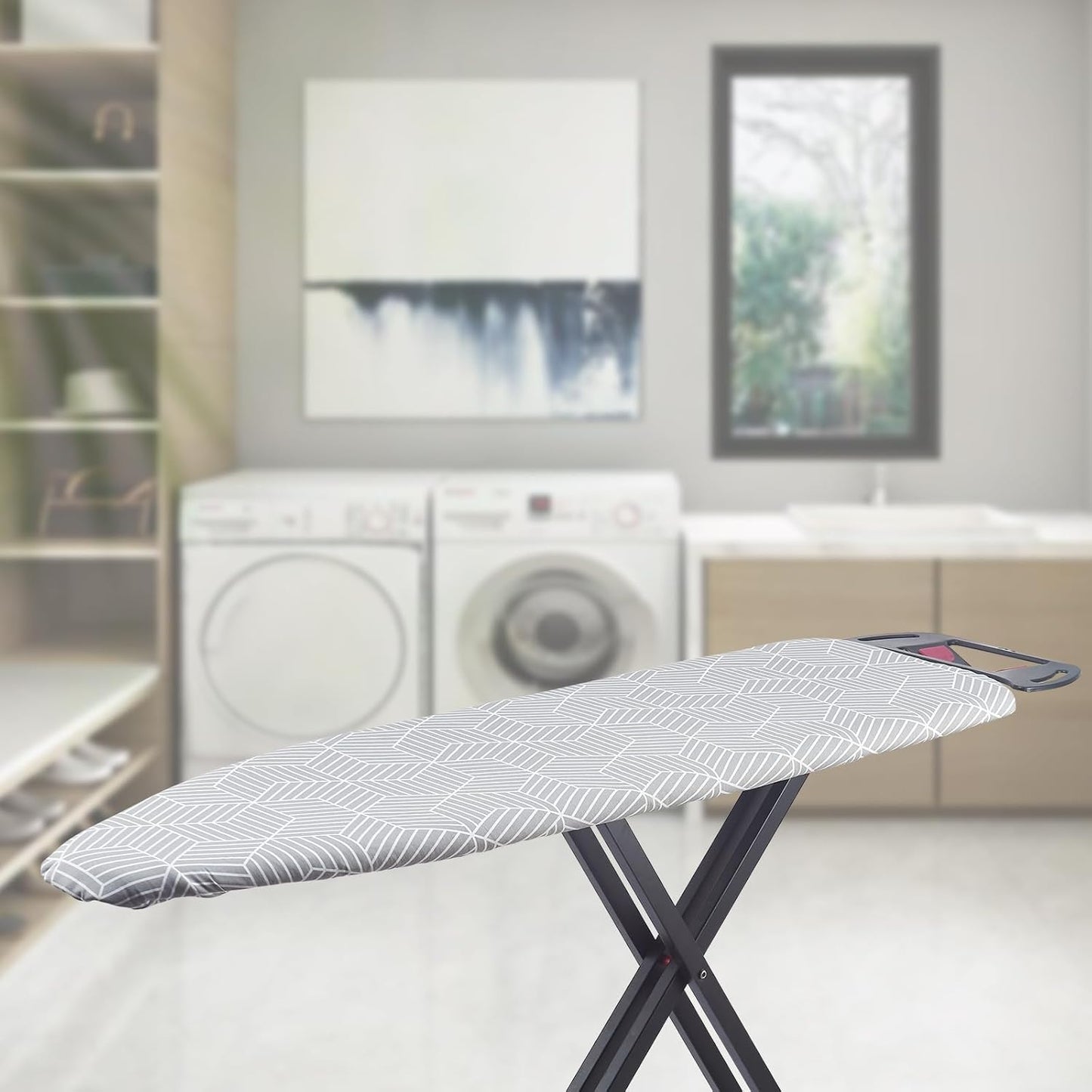 Ironing Board Cover with Padding 15 x 54 inch Standard Full Size, Heat Reflective with Hook and Loop Fasteners, Thick Padding with Elasticized Edges, 3 Layers Iron Board Cover (Gray Cube)