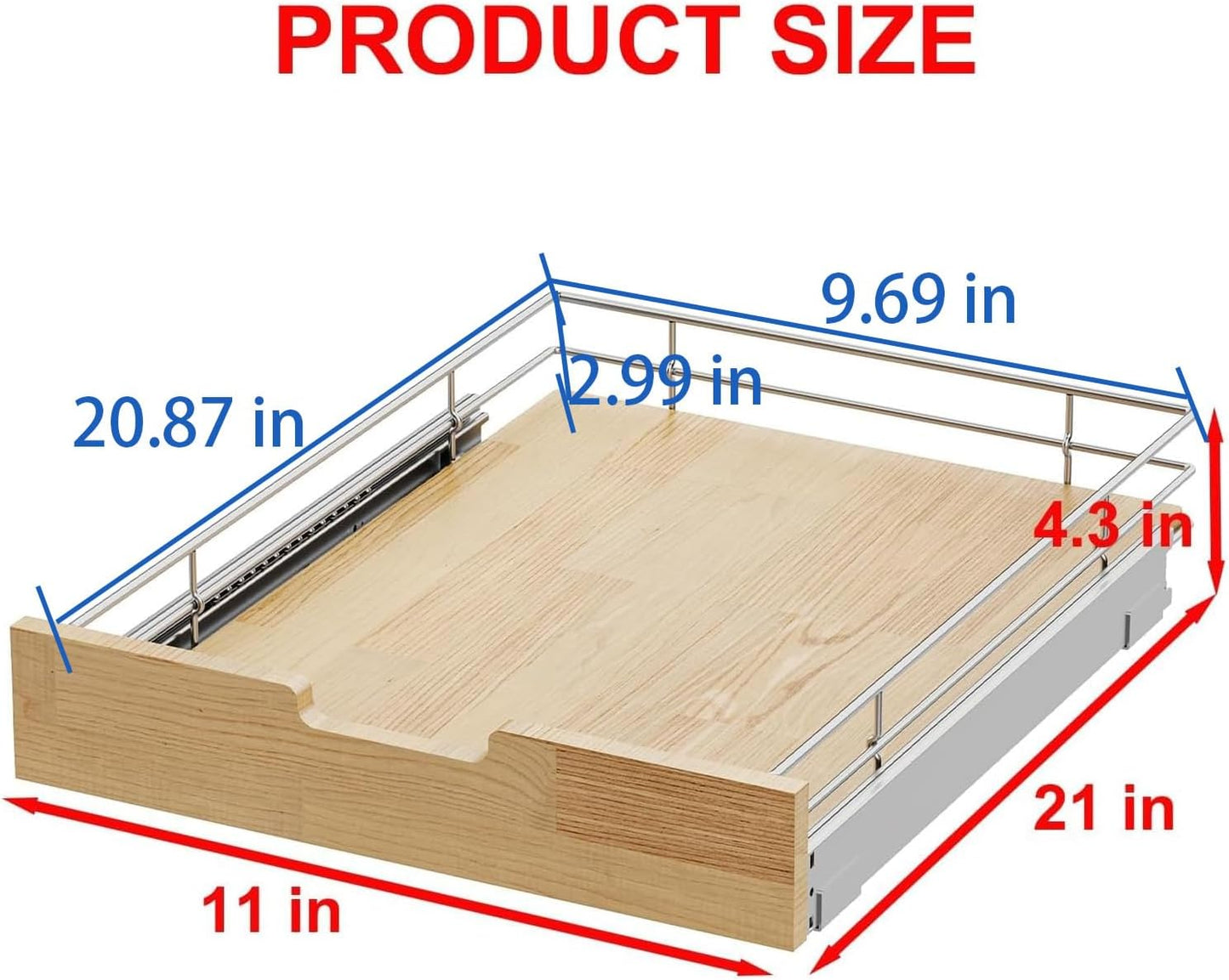 Pull Out Cabinet Organizer,Heavy-Duty Slide Out Shelf, Wood And Wire Basket, Pull Out Drawer for for Kitchen Under Sink Space, Pantry, Bathroom (11 * 21 WM)