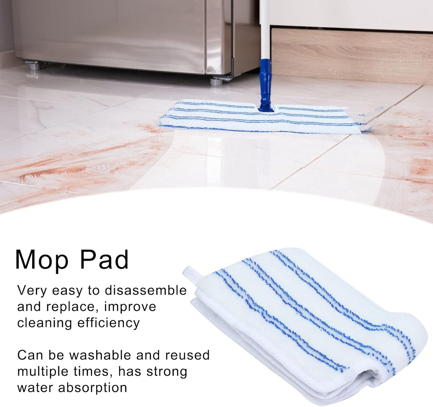 2 Pack Microfiber Mop Replacement Heads，Compatible with O-Cedar Dual Action Flat Mop for Dry/Wet Use Machine Washable Reusable Flip Mop Refills All Surface Cleaning(Blue White Stripe)