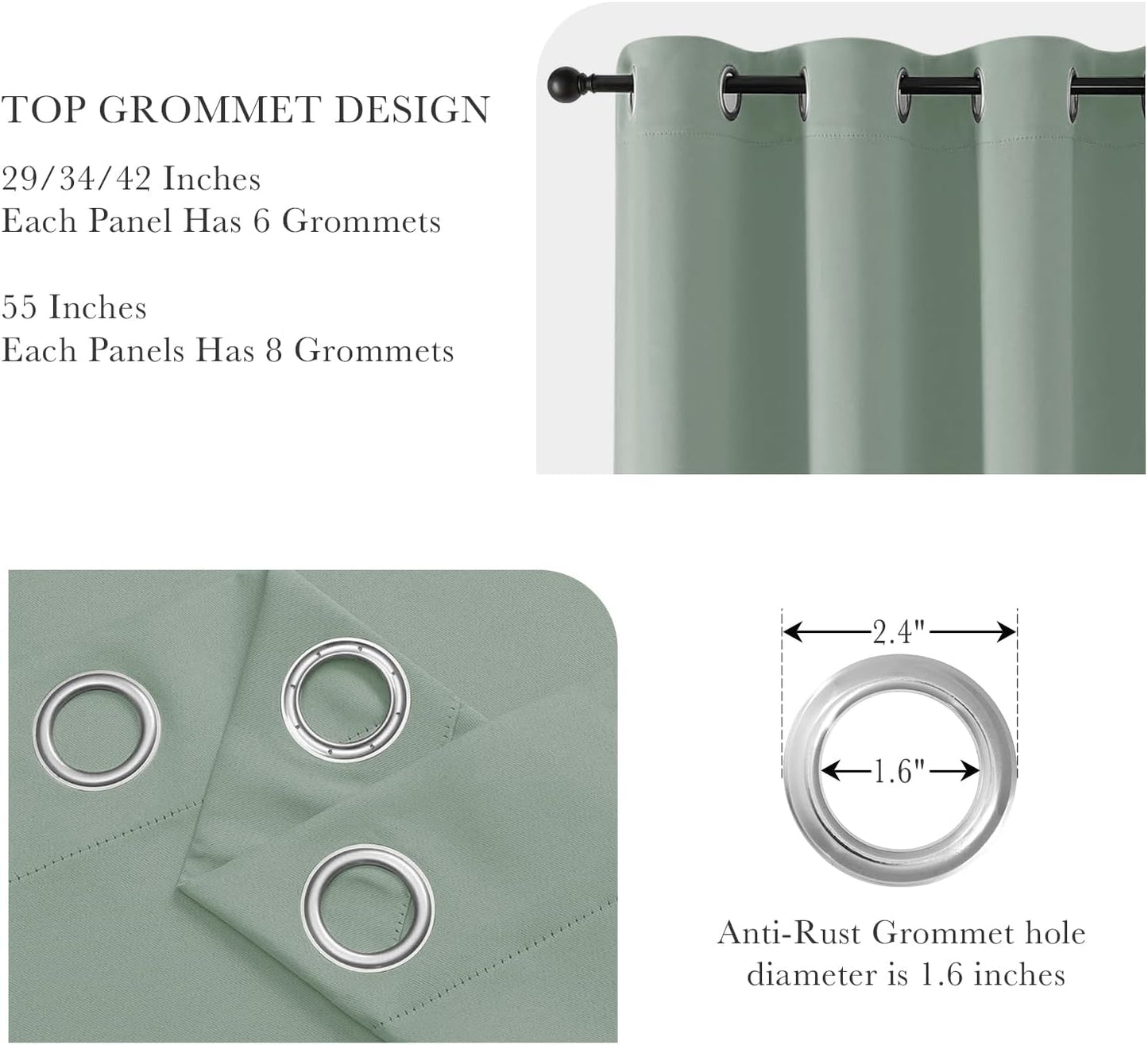 PONY DANCE Sage Green Small Curtains for Bathroom, Black Out Thermal Insulated Short Window Drapes Grommet Room Darkening Half Window Curtains for Cabinet Dorm Loft(2 Panels, W 34 x L 36 inches)