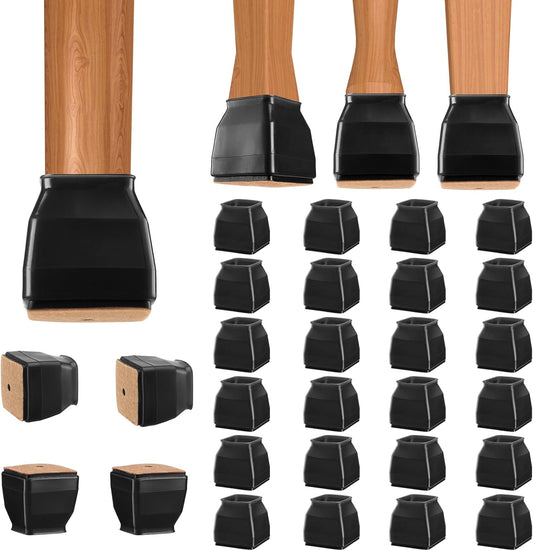 BALEINE 24 Pack Silicone Chair Leg Floor Protectors, Stool Leg Protectors Cap, Non-Slip Chair Leg Caps for Hardwood Floors (Black & Small (Square), 24 Pack)