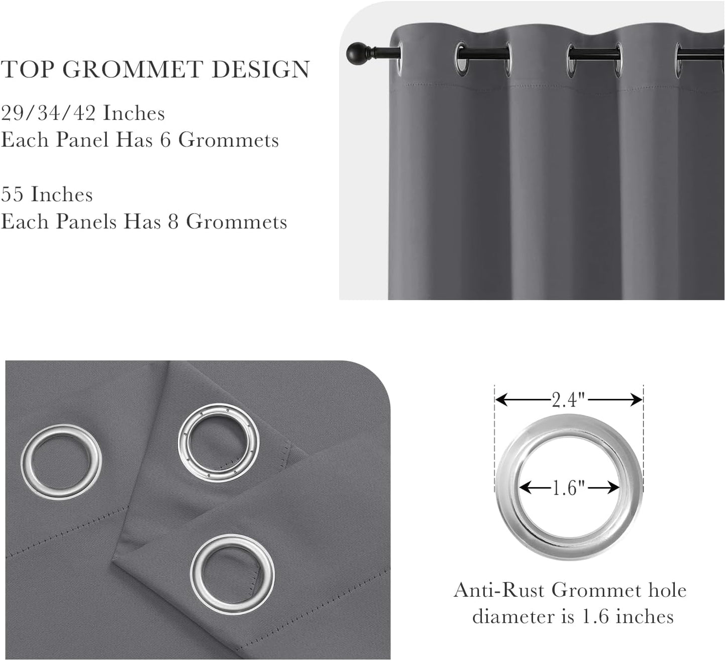 PONY DANCE Black Out Curtains for Bedroom 54 inch Length 2 Panels Set, Thermal Insulated Room Darkening Window Drapes for Living Room, Grommet Top (W34 x L54 Inch, Grey)