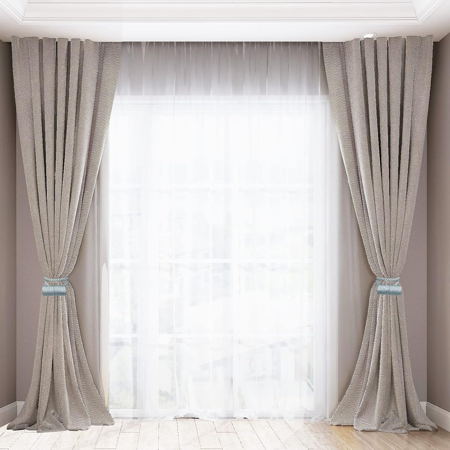 18 Inch Strong Magnetic Curtain Tiebacks, Curtain Holdbacks Modern Upgrade Strong 2021 New Twisted Style Decorative Drapery Rope Tie Backs(4 Pack Grey Blue)