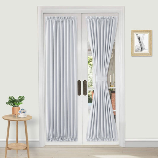 DWCN French Door Curtains – Rod Pocket Thermal Curtain for Doors with Glass Window, Kitchen and Patio Doors for Privacy, 36 X 72 Inches Long, 1 Curtain Panel with Tieback,Greyish White