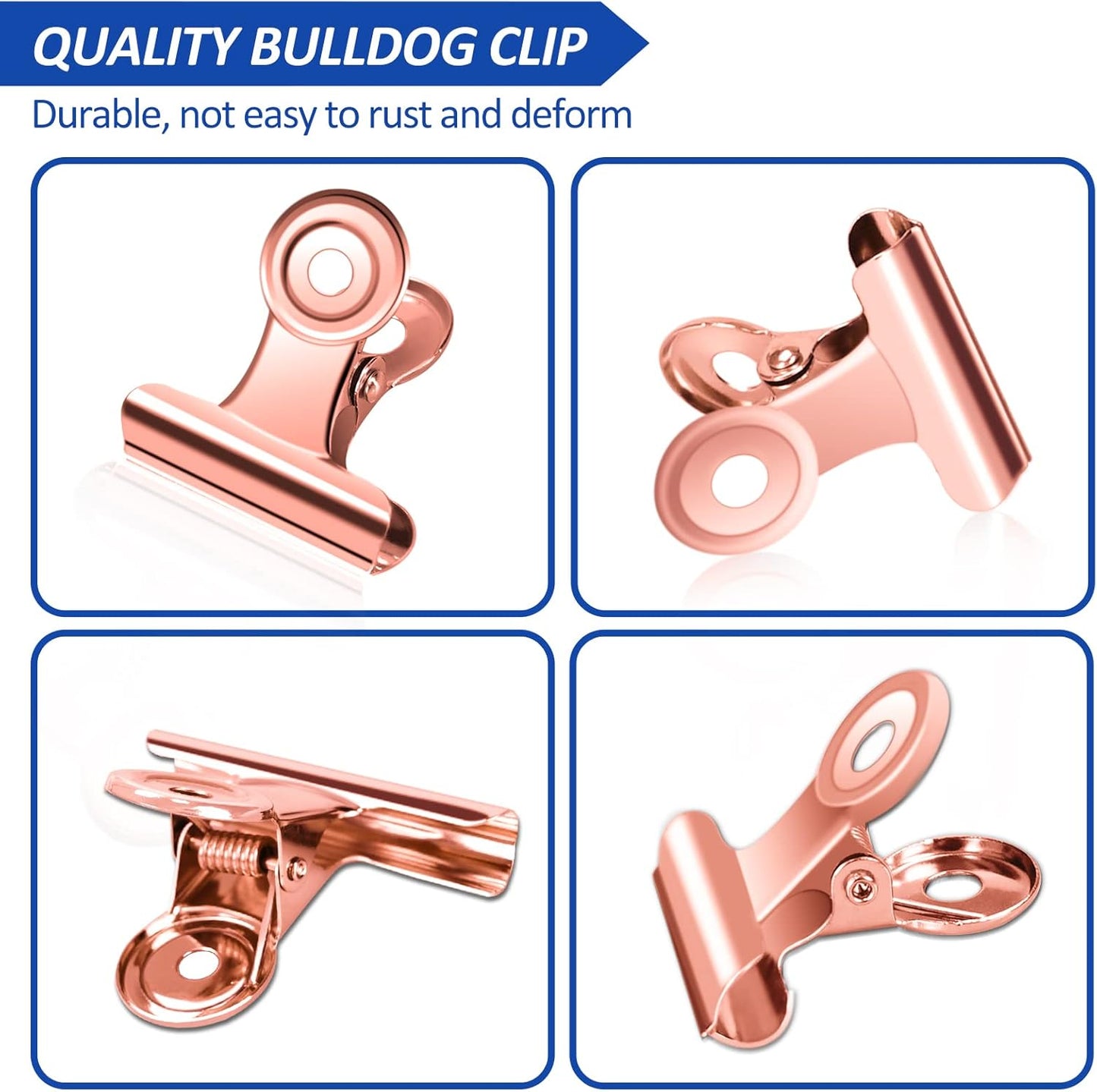 30 Pack Small Rose Gold Bull Clips, 1.22 Inch Mini Metal Hinge Clips for Office, Home, School, Shops