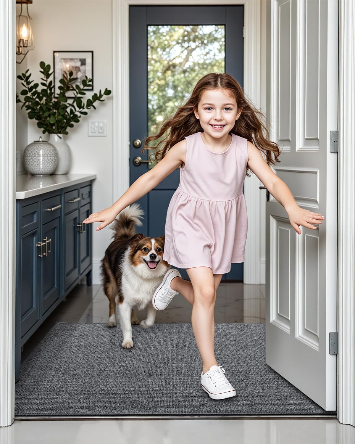 LUMI Indoor Door Mat 32"x48", Ultra Thin Low Profile Non-Slip Doormat for Home Entrance, Absorbent & Stain-Resistant Welcome Mats, Washable Entryway Mat for Front Door, Patio, Porch, Grey