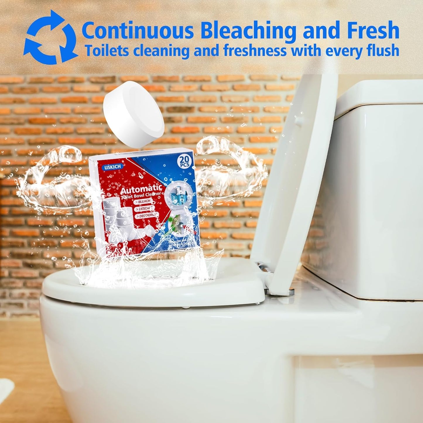 USKICH 20 Pack Toilet Bowl Cleaner Tablets,White Automatic Toilet Tank Cleaners, Long-Lasting Household Toilet Cleaners,Toilet flush Cleaning & Deodorizer