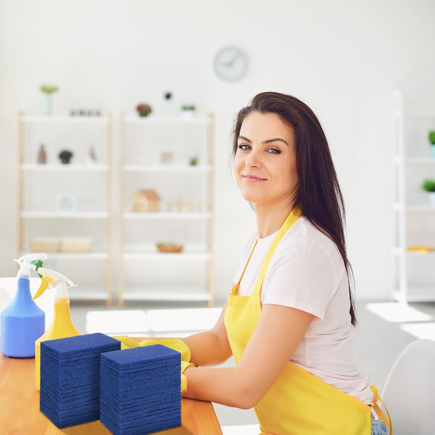 Hoolerry 100 Pcs Heavy Duty Scouring Pads Non Scratch Household Scrub Pads for Cleaning Reusable Pan Scrubber Anti Grease Scrubbing Pads for Dish Kitchen Metal Grills, 4.3 x 3 x 0.3 in (Blue)