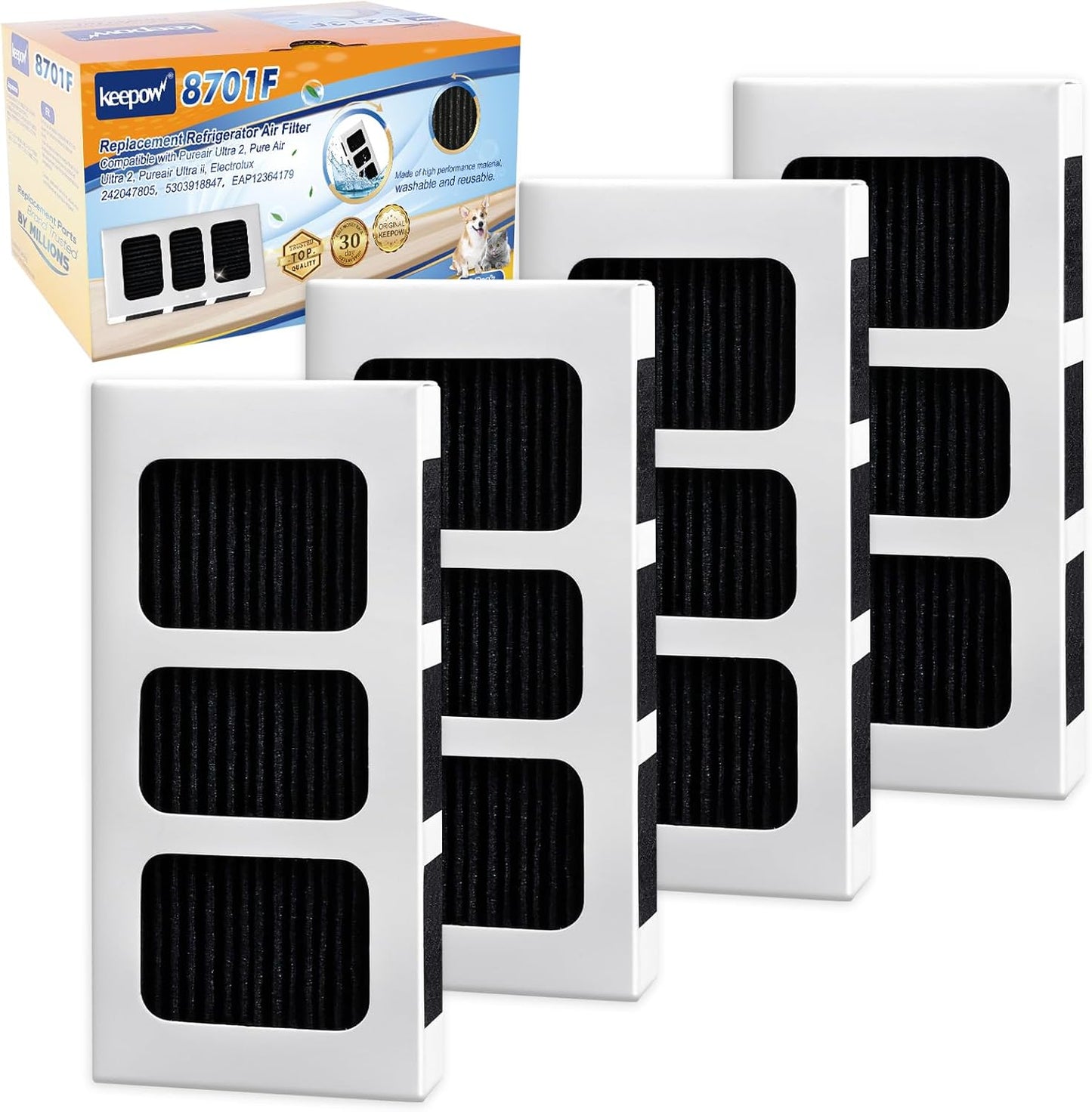 KEEPOW Paultra2 Refrigerator Air Filter Compatible with Frigidaire Pureair Ultra 2, Pure Air Ultra 2, Pureair Ultra ii, Electrolux 242047805, 5303918847, EAP12364179 (4 Pack)