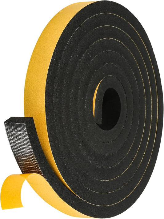 Weather Stripping Seal (1 Inch X 1/2 Inch) for Door Window, 10Feet High Density Foam Tape, Soundproofing, Insulation Strip, Door Sealers for Door Frame- Black