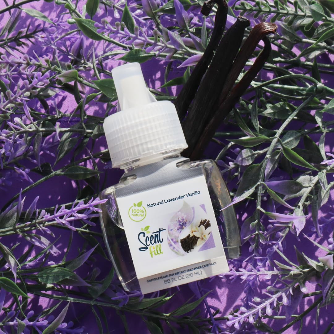 Scent Fill 100% Natural Lavender Vanilla Plug in Air Freshener, Scented Oil Refills, 3 Refills