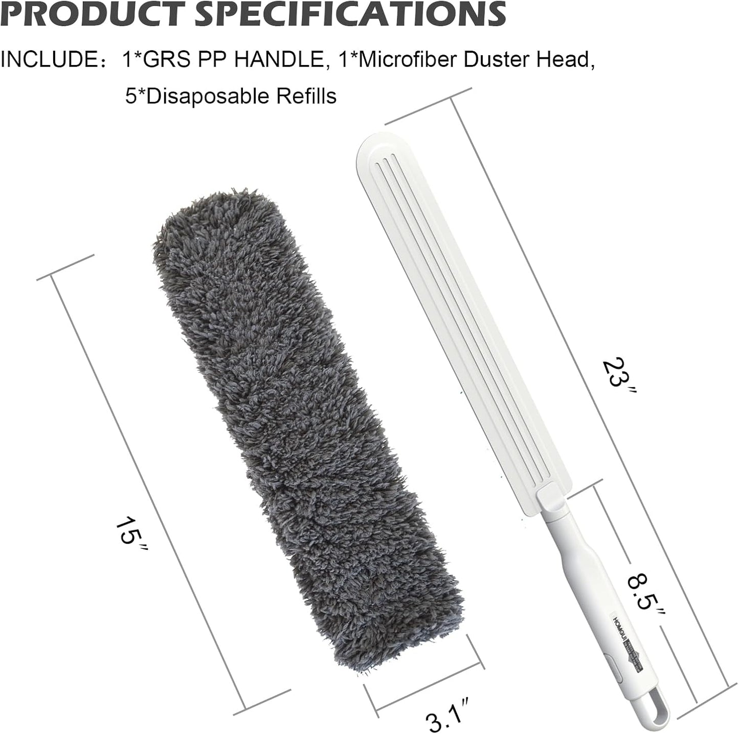 Microfiber Duster, Dusters for Cleaning, Hand Duster with Washable Head, Feather Dusters for Cleaning Cobweb, Blinds, Furniture, Cars-Gray