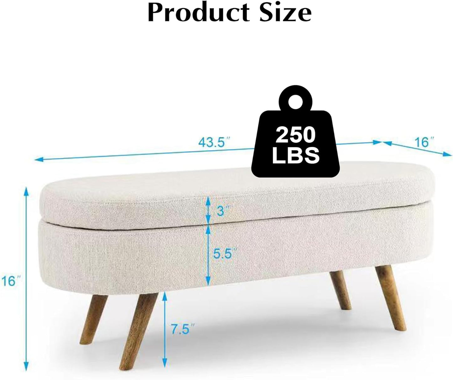 Storage Bench, 43" Storage Ottoman Bench for Bedroom, Upholstered Entryway Benches with Seating, Rubber Wood Legs, Shoe Storages Benches for Bedroom, Living Room, Entryway, Bed Side, Beige
