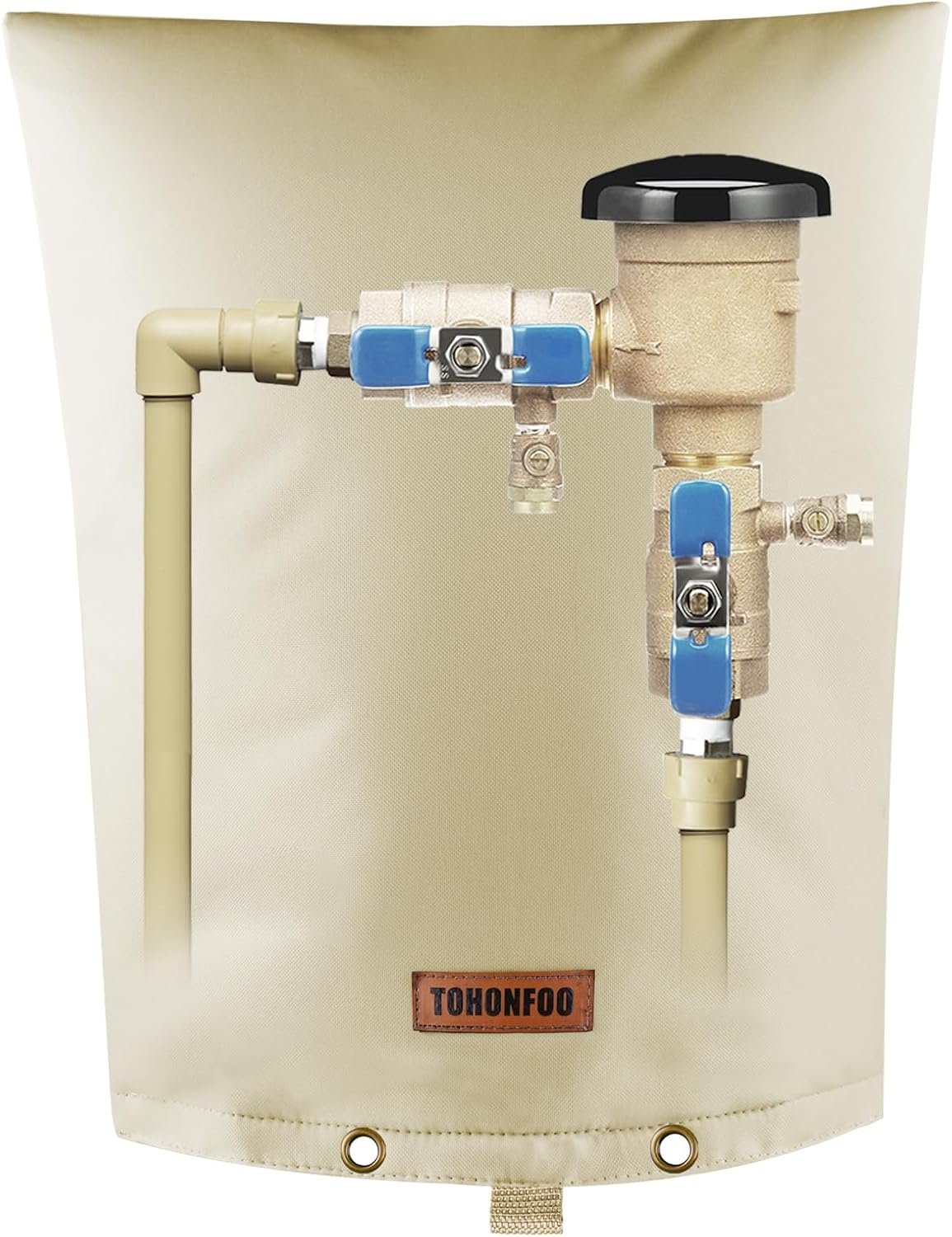 Backflow Preventer Pipe Insulation Cover (5°F) - Irrigation Sprinkler Valve Insulated Pouch - Water Well Pump Cover - Sturdy 5 Layers for Winter Freeze Protection, 14" W x 18" H, Beige