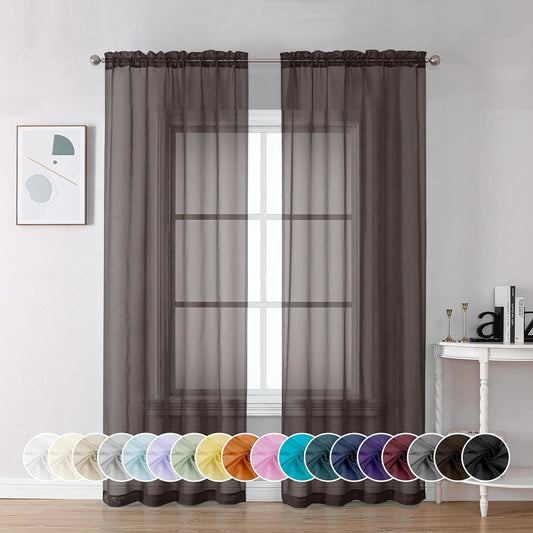 Chyhomenyc Chocolate Brown Sheer Curtains 84 Inches Long, Light Filtering Sheer Curtains for Living Room Bedroom, 42x84 Inches， 2 Pieces