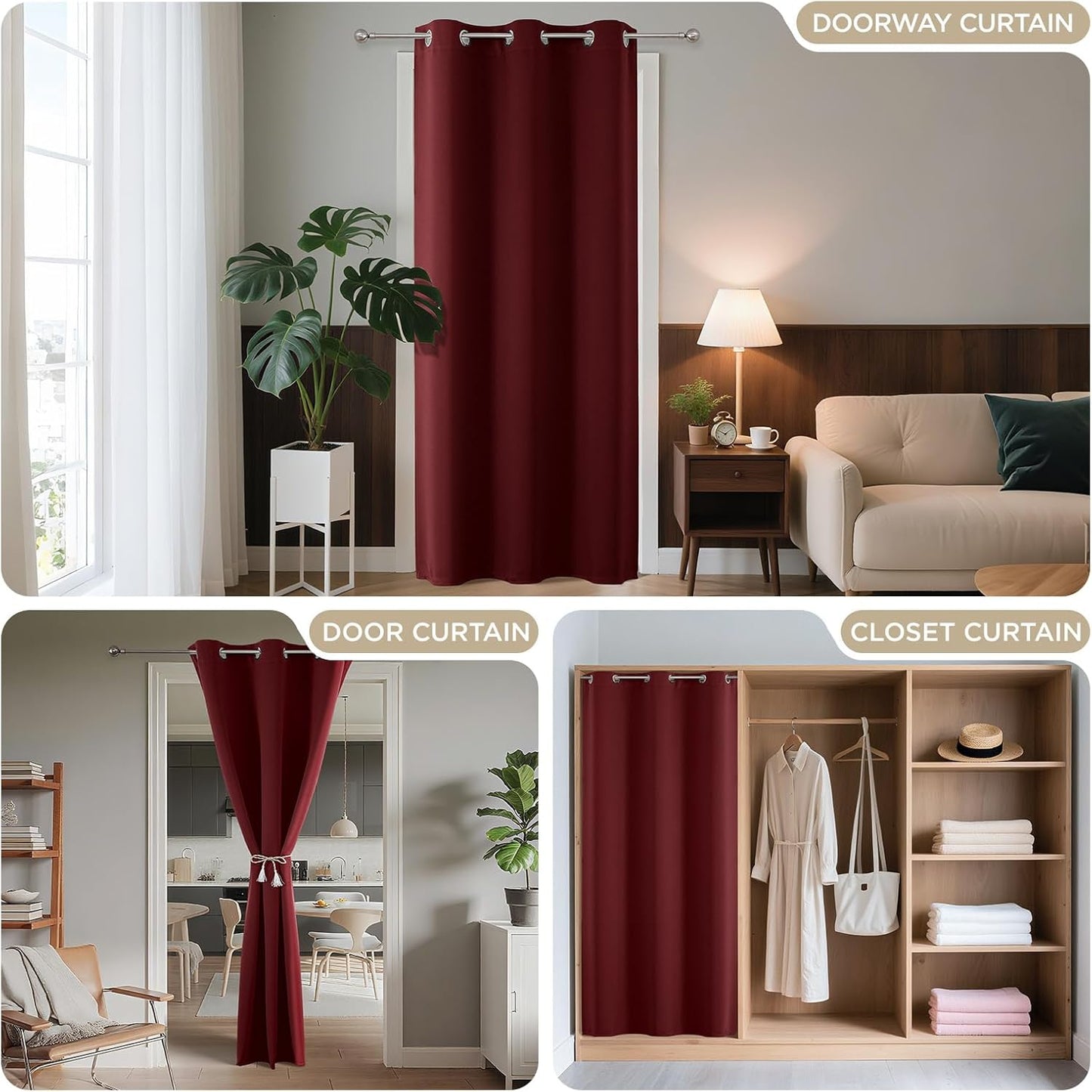 Joydeco Blackout Door Curtain for Doorway Privacy 78 Inches Long, Grommet Closet Curtain for Open Closet, Room Divider for Bedroom Living Room (Burgundy Red, 40Wx78L, 1 Panel)