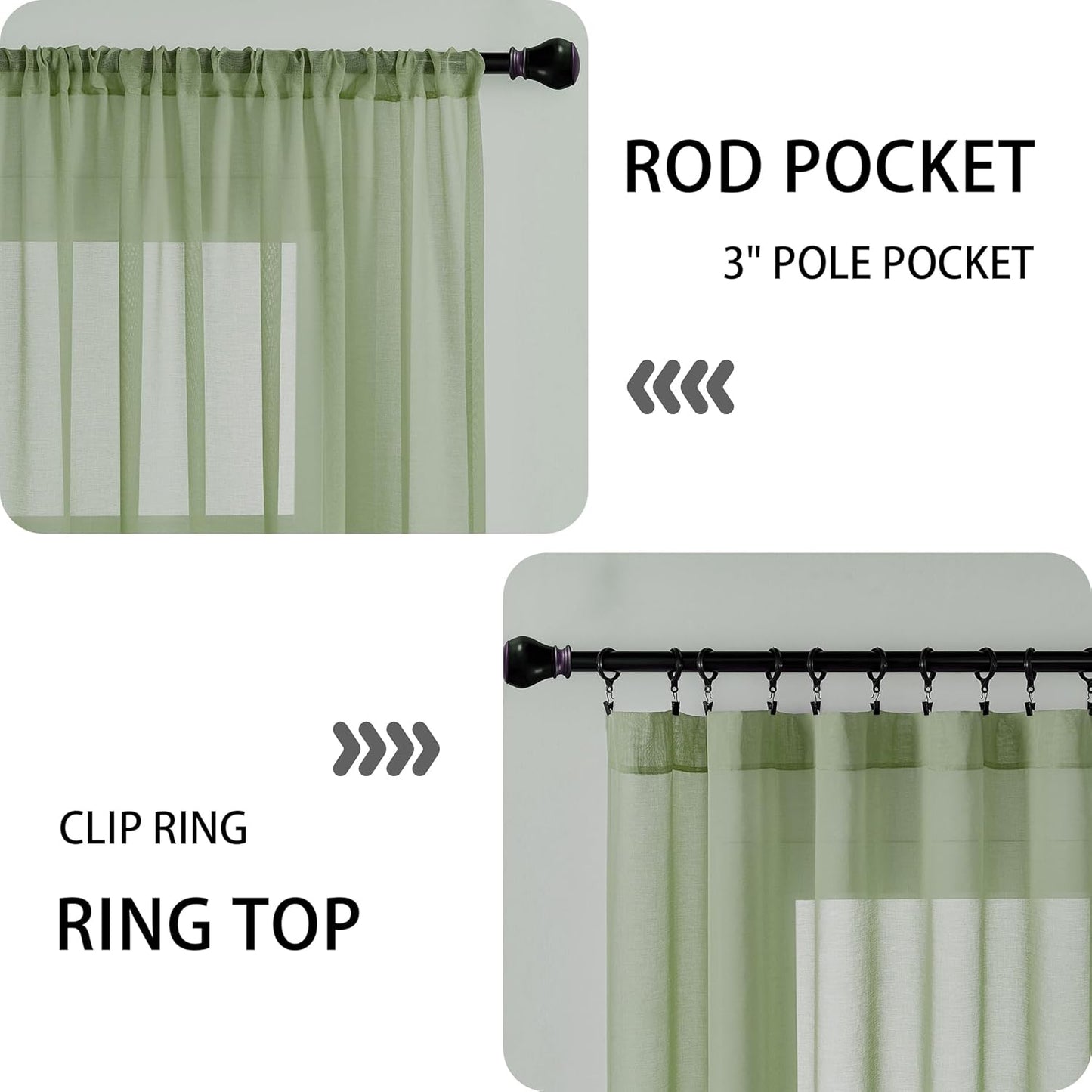 Tollpiz Short Sheer Door Curtain Closet Linen Textured Curtain Sheers Doorway Light Filtering Voile Patio Door Rod Pocket Curtains French Door, 54 x 54 inches Long, Sage Green, Set of 1 Panel