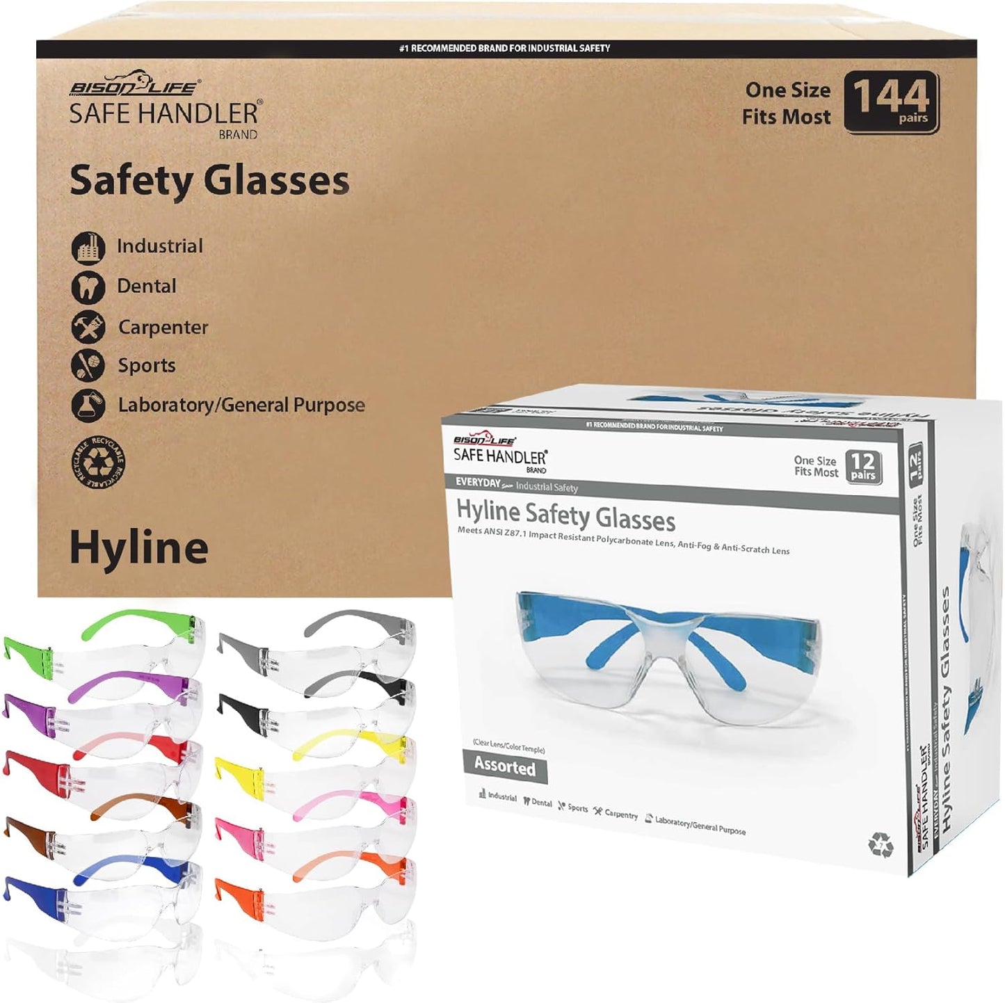SAFE HANDLER Hyline Anti-Fog Color Safety Glasses Variety, Impact Resistant, Polycarbonate, Anti-Scratch