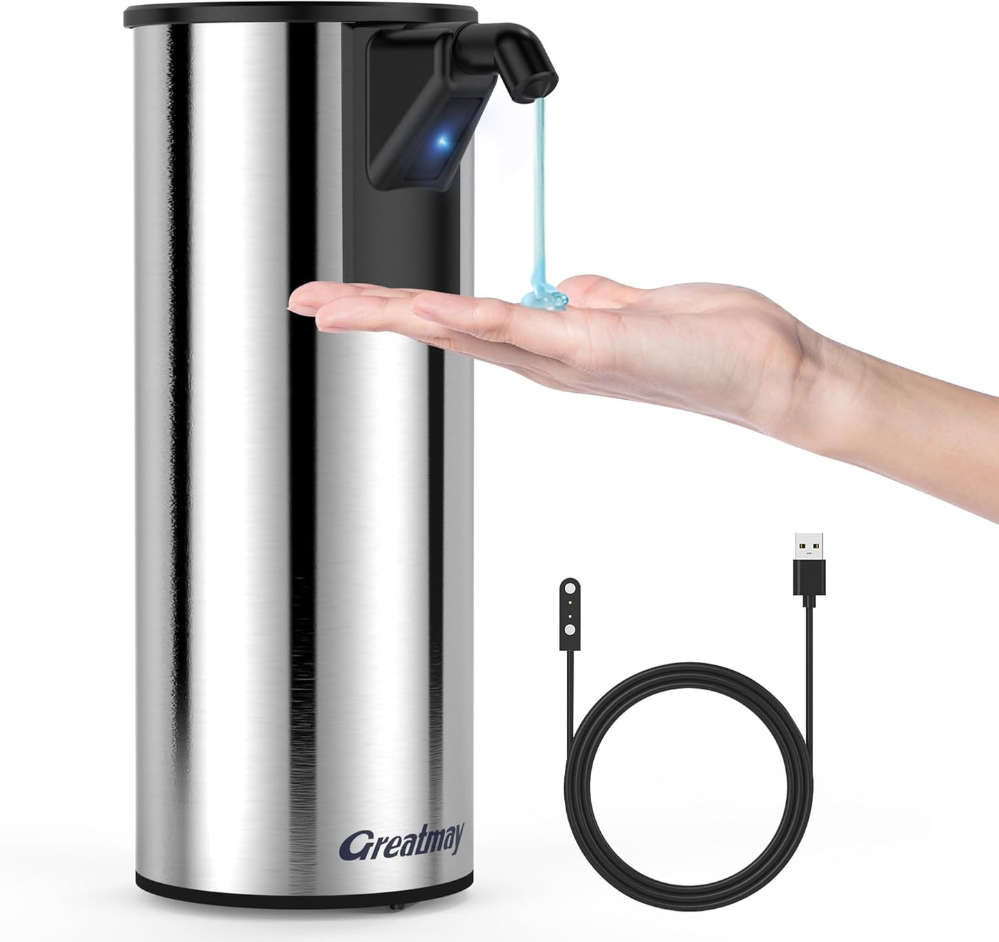 Automatic Soap Dispenser,Stainless Steel Material, Rechargeable Touchless Hand Sanitizer Pump,4 Adjustable Levels Smart Electric Dispenser