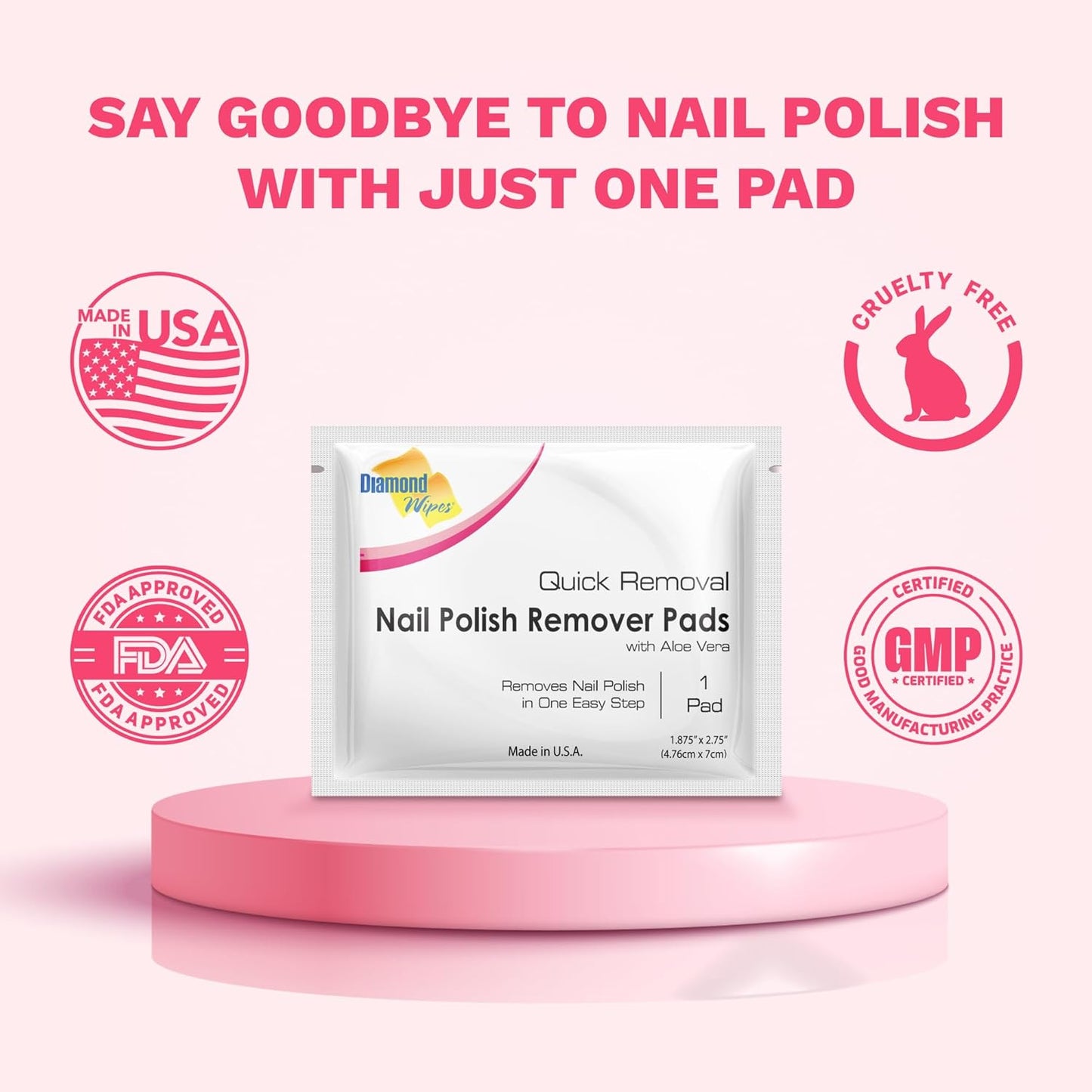 Diamond Wipes Nail Polish Remover Wipes with Aloe Vera, Acetone Nail Polish Remover Pads, 50 Individually Wrapped Nail Polish Wipes