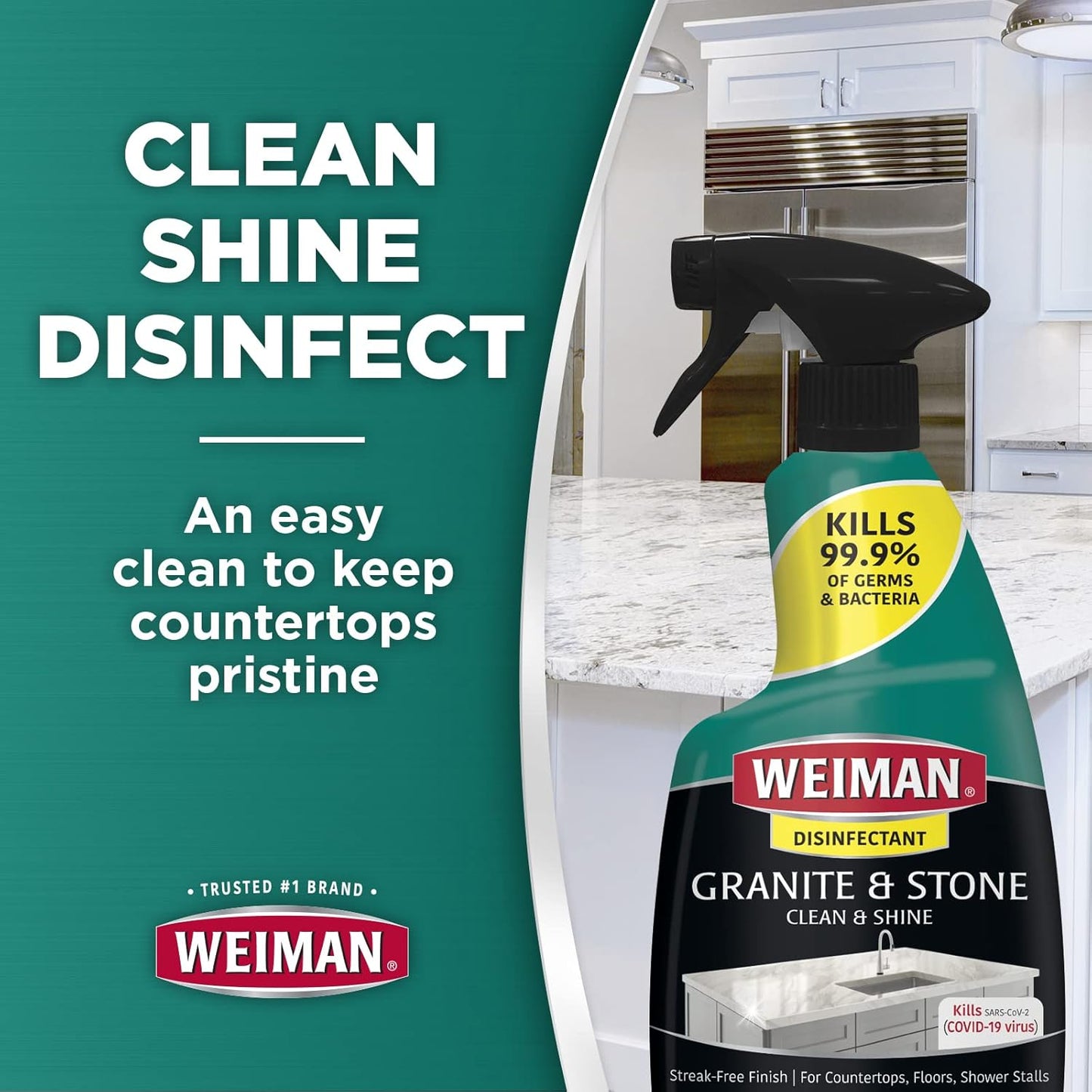 Weiman Disinfectant Granite Daily Clean & Shine (2 Pack with Polishing Cloth) Safely Clean Disinfect and Shine Granite Marble Soapstone Quartz Quartzite Slate Limestone Corian Laminate Tile Countertop