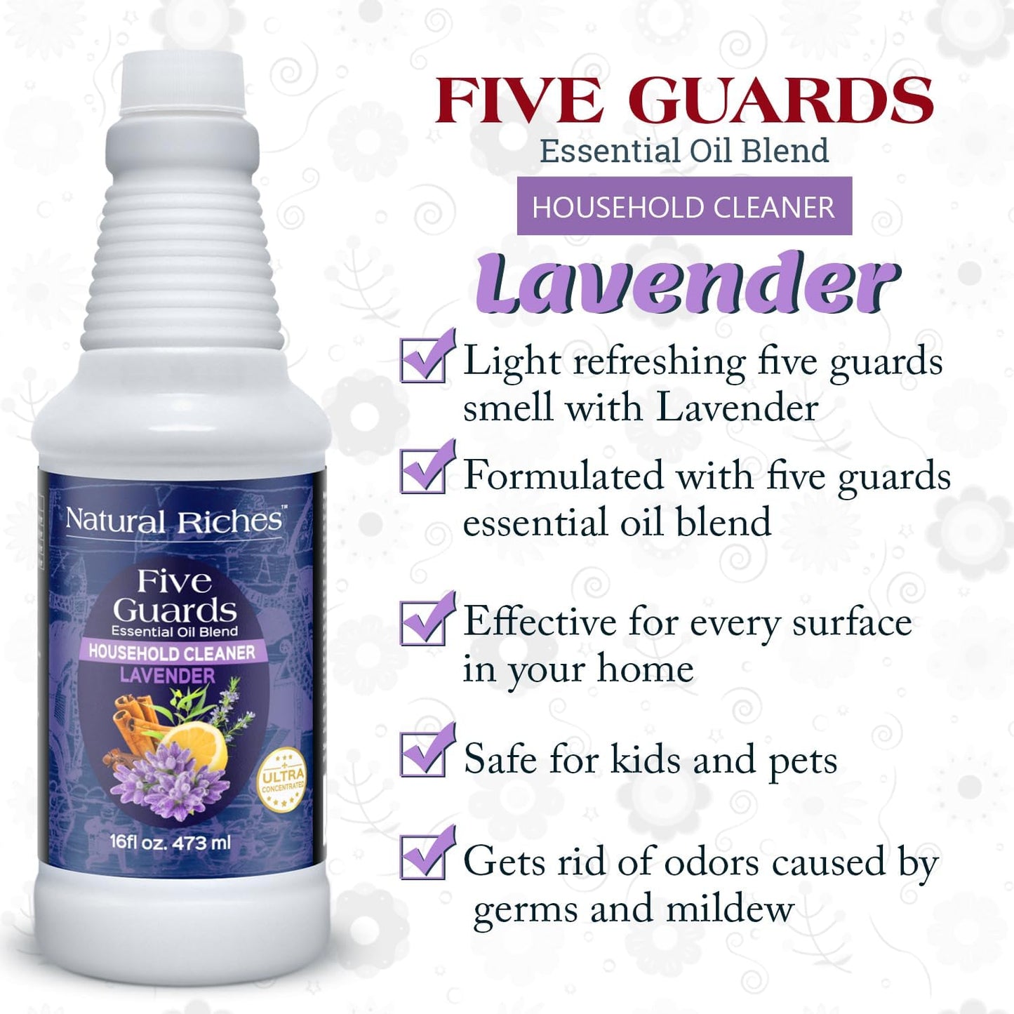 Natural Riches Household Cleaner Concentrate Five Guards Lavender scent from The Tales of French stories of Thieves Essential oil Blend household cleaner - 16 fl oz